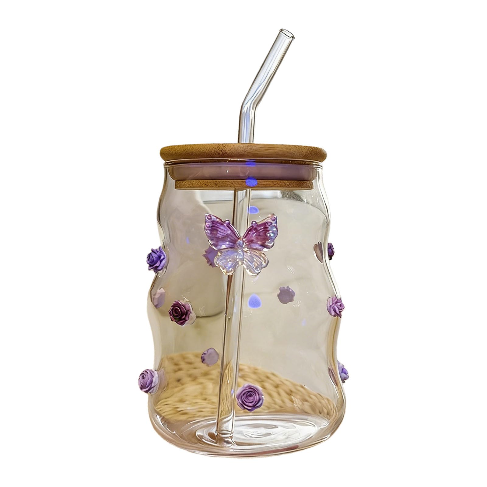 Tsophreniq Large Capacity Glass Drinking Cup with Lid and Straw Stylish Bowknot Drinkware Microwave Dishwasher Safe Mug