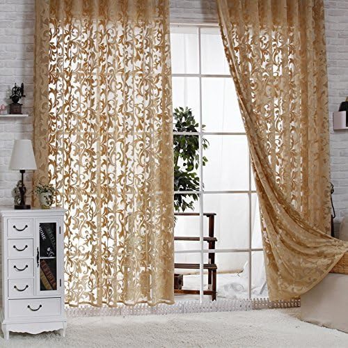 R.LANG Slot Top Modern Jacquard Voile Curtains Coffee 72" drop Sold By The Meter