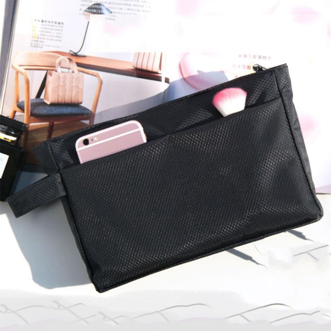 Homoyoyo Borsa Cosmetica in Nylon Nero, Organizer Interno per Trucchi Grande Capacità, per Borse e Tote per Conservare Cosmetici e Carte