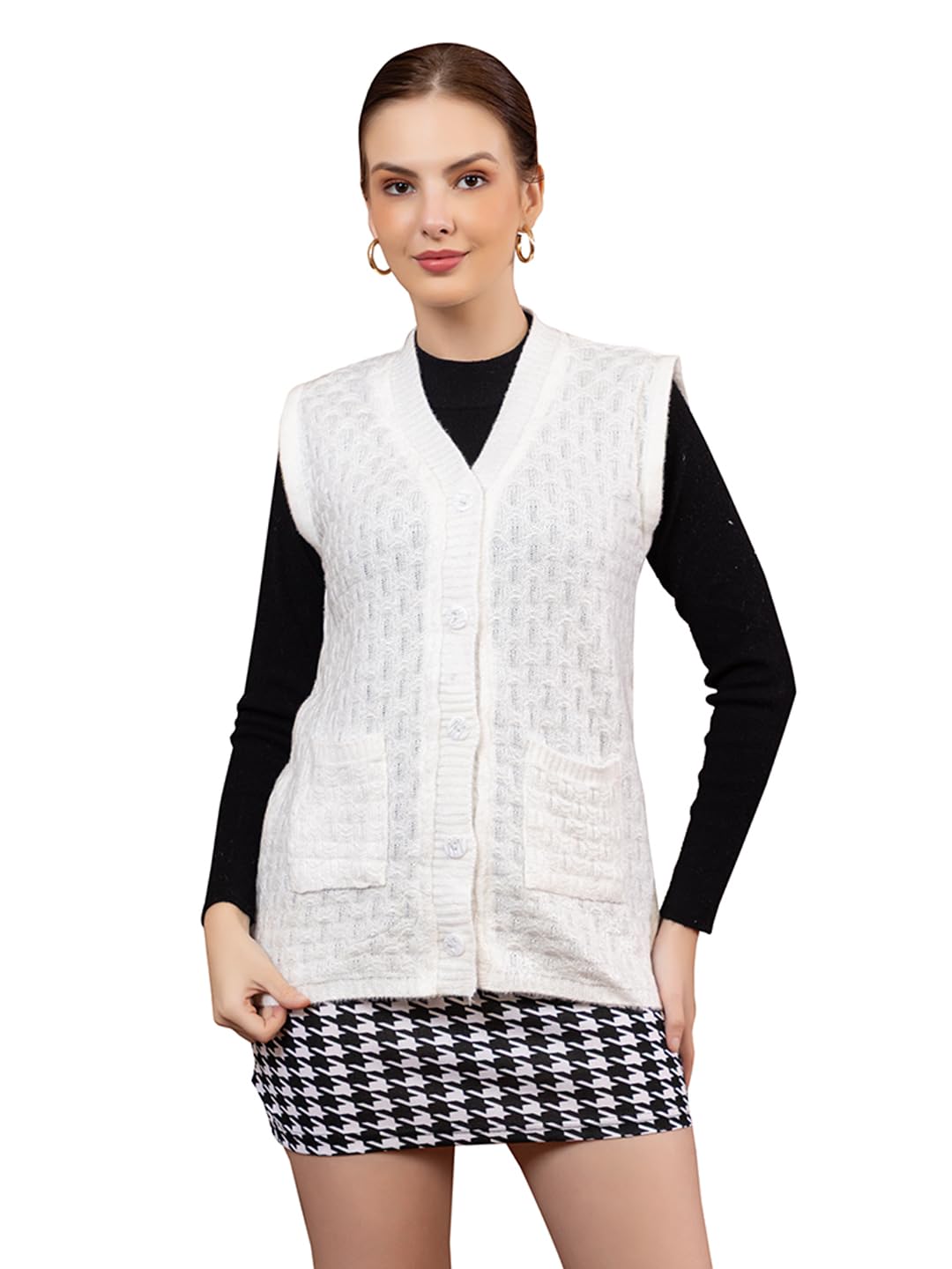 wear lusso Women’s Woolen Sleeveless Cardigan | Stylish Button-Down Knit Sweater Vest with Pockets | Winter Layering Outfit for Girls & Ladies-picture-26