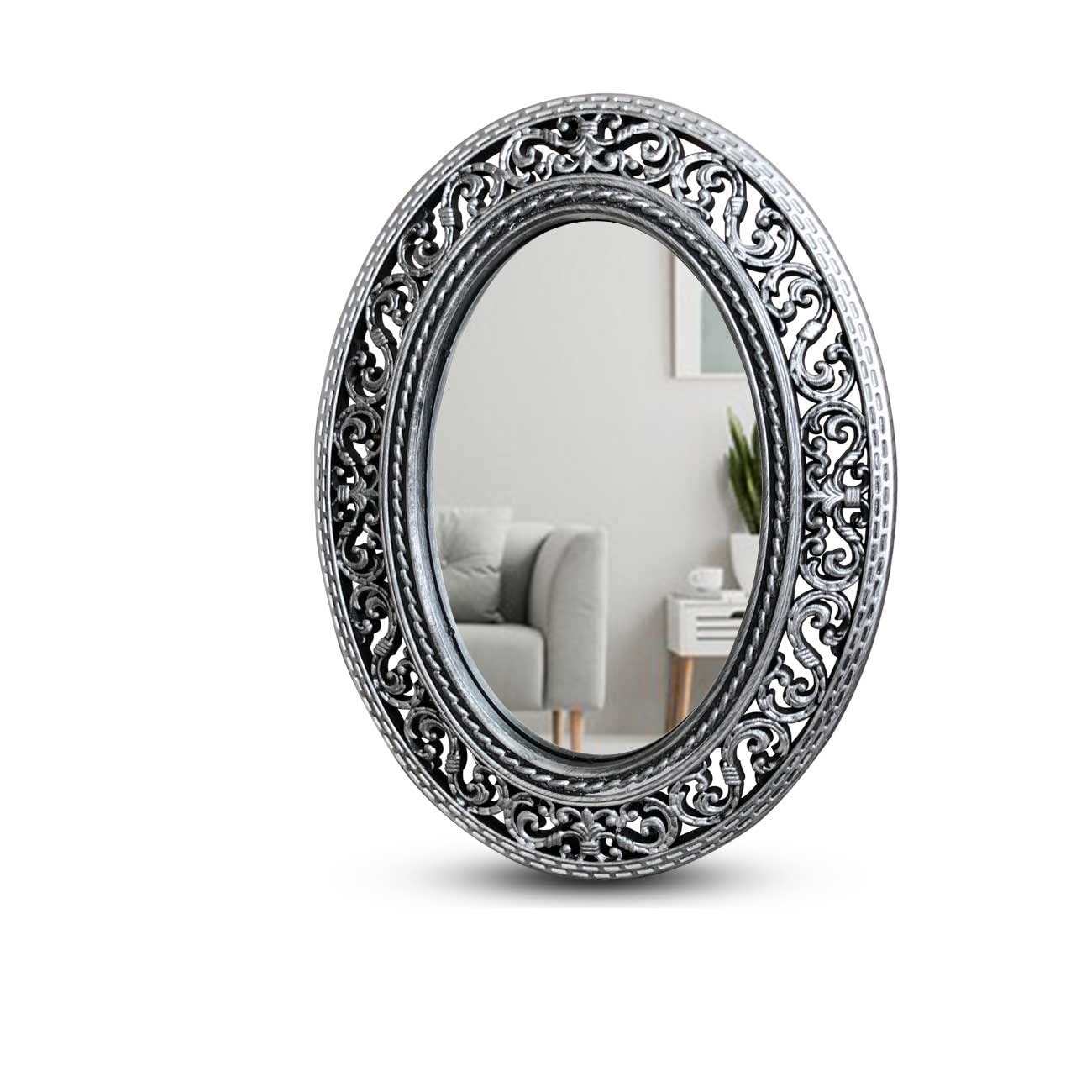 Art Street Silver Metal Table Top Mirrors Oval Shape Hanheld Mirror for Makeup (Size - 8.5 x 6.5 Inchs)-image-32