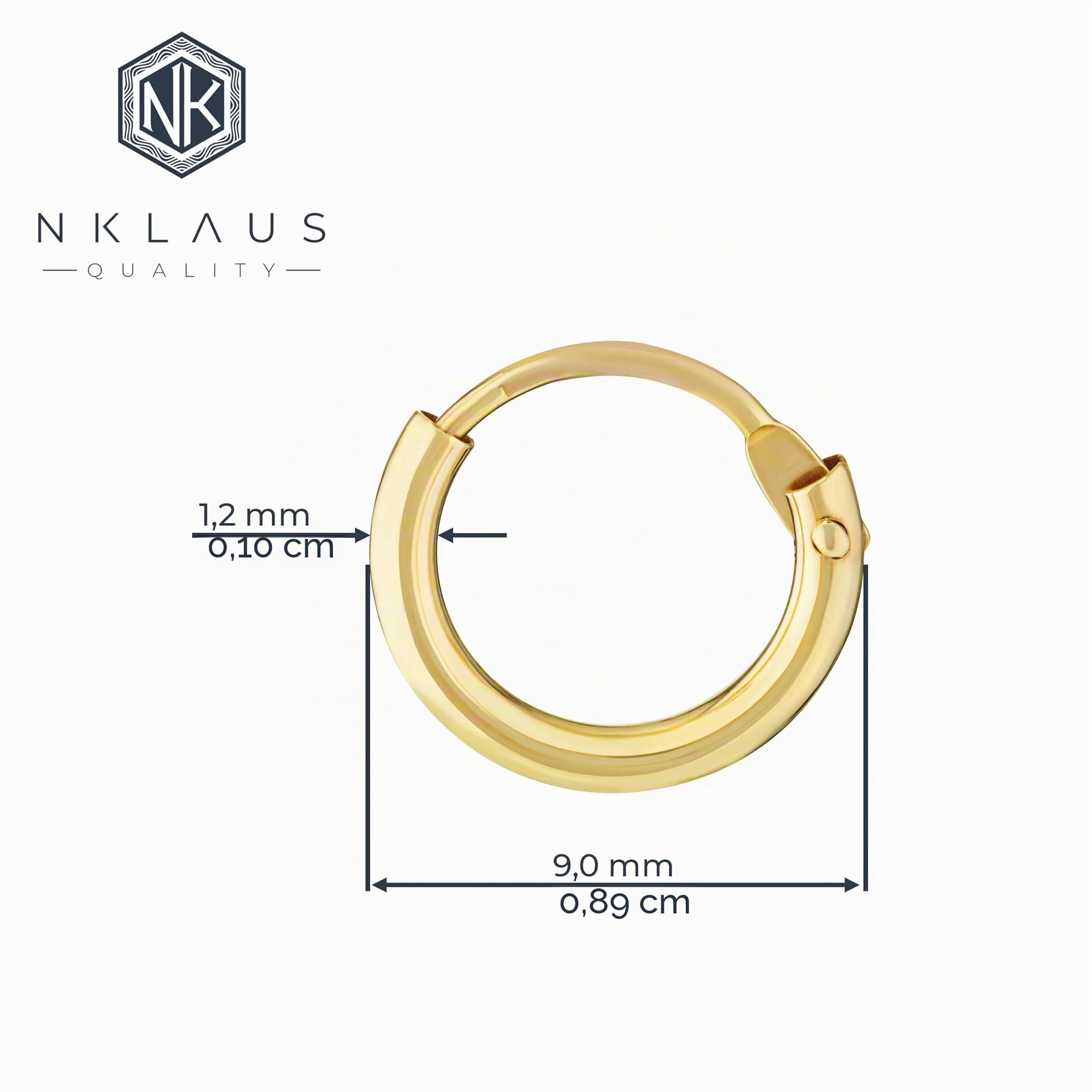NKlaus Creolen für Herren aus 333 Gelbgold, 8 Karat, Stärke 1,3mm, 2 Stück