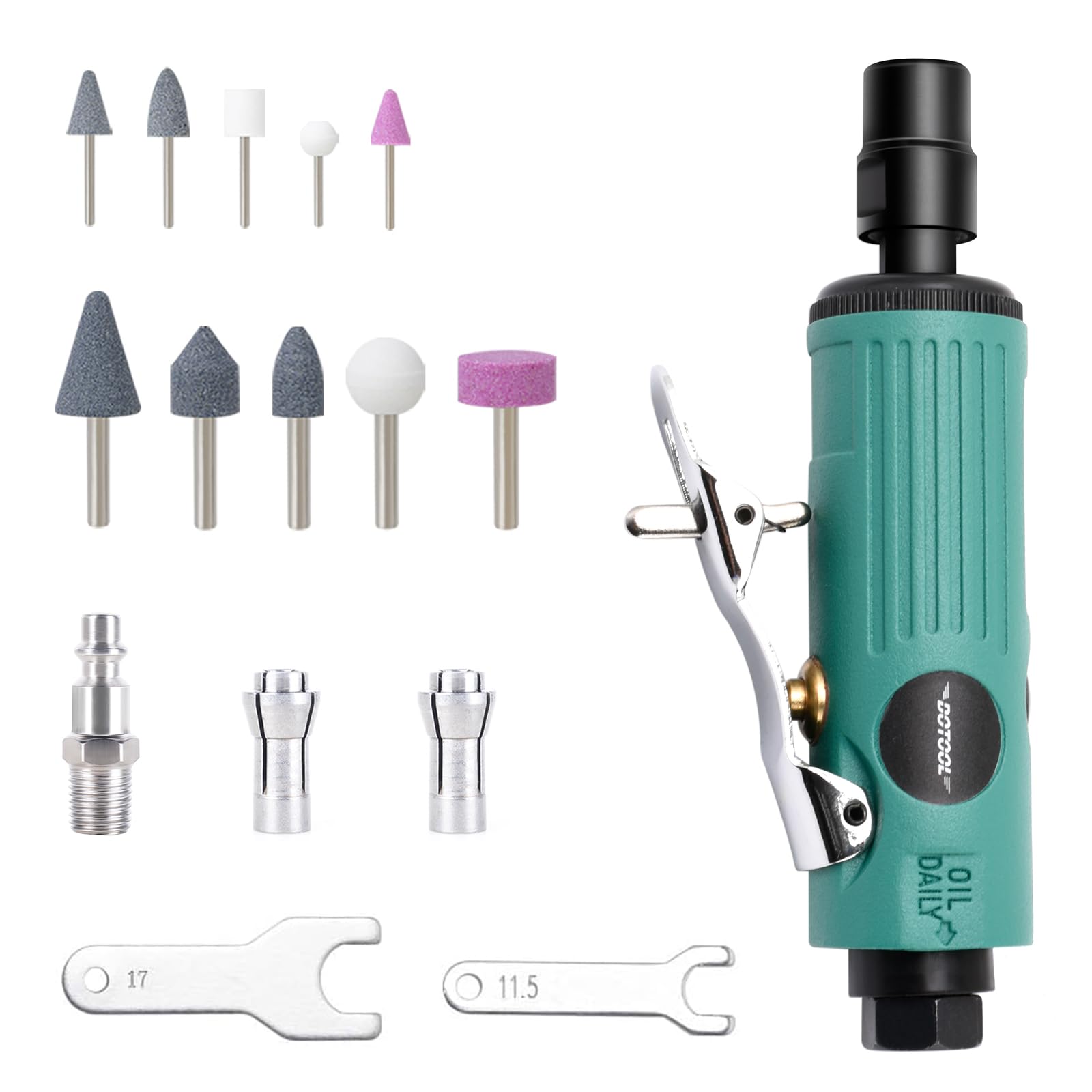 DOTOOL 1/4" Air Die Grinder Kit Straight Pneumatic 22000 RPM Rear Exhaust Polisher with 1/4"(6MM) and 1/8"(3MM) Collets Mini and Compact Size,