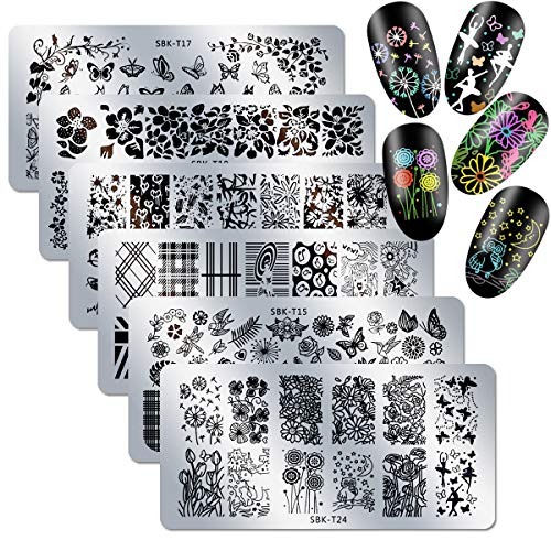Danneasy 6Pcs Nail Art Stamping Plate Set With Nail Stamper And Scraper + Storage Bag Gel Polish Nail Templates Kit Manicure Diy Tools #TOP21