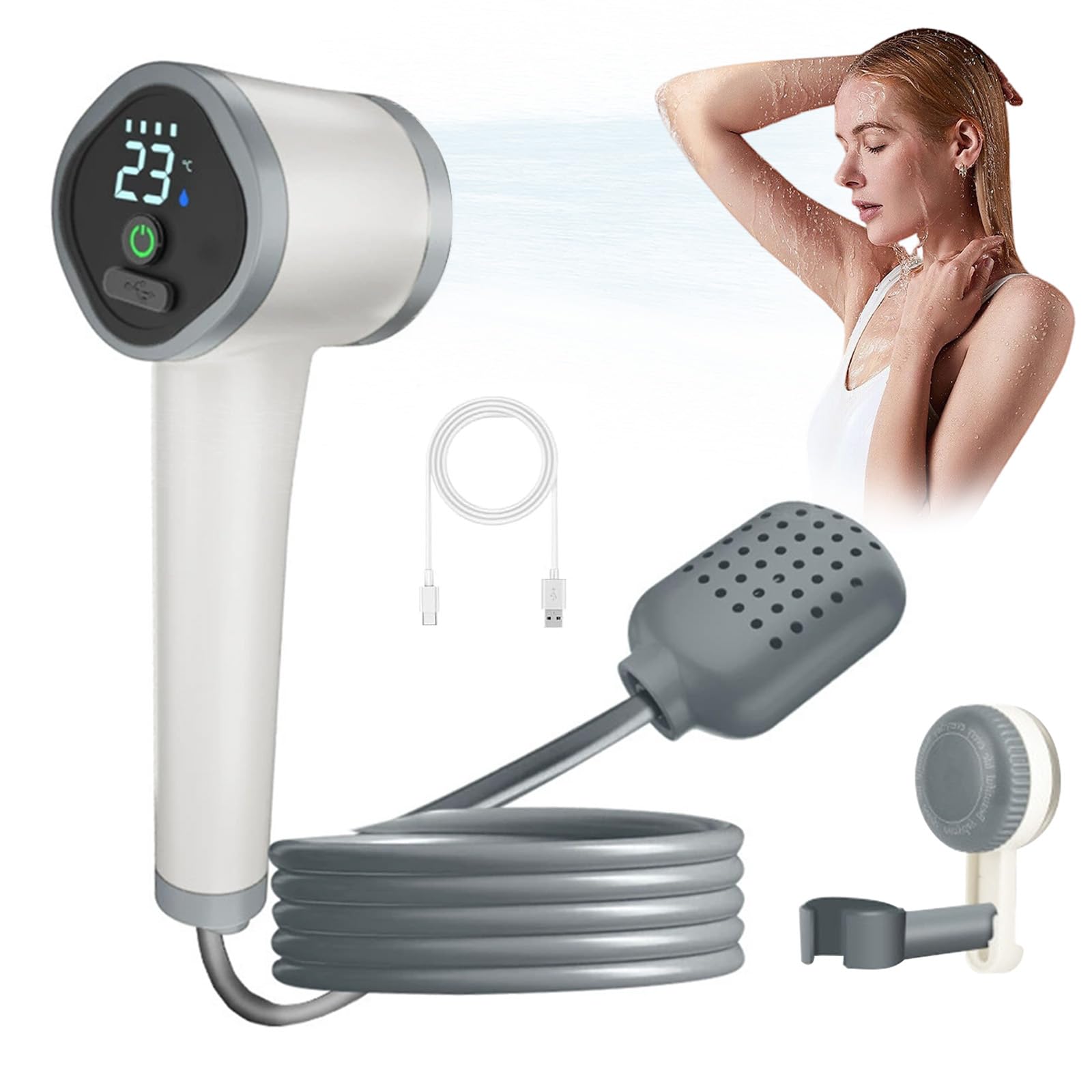 Portable Shower Camping,Upgrade USB Rechargeable Camping Shower With Intelligent Led Display,Outdoor Shower Kit With Temperature Display for Camping,Hiking,Travel,Car Washing, Pet Cleaning