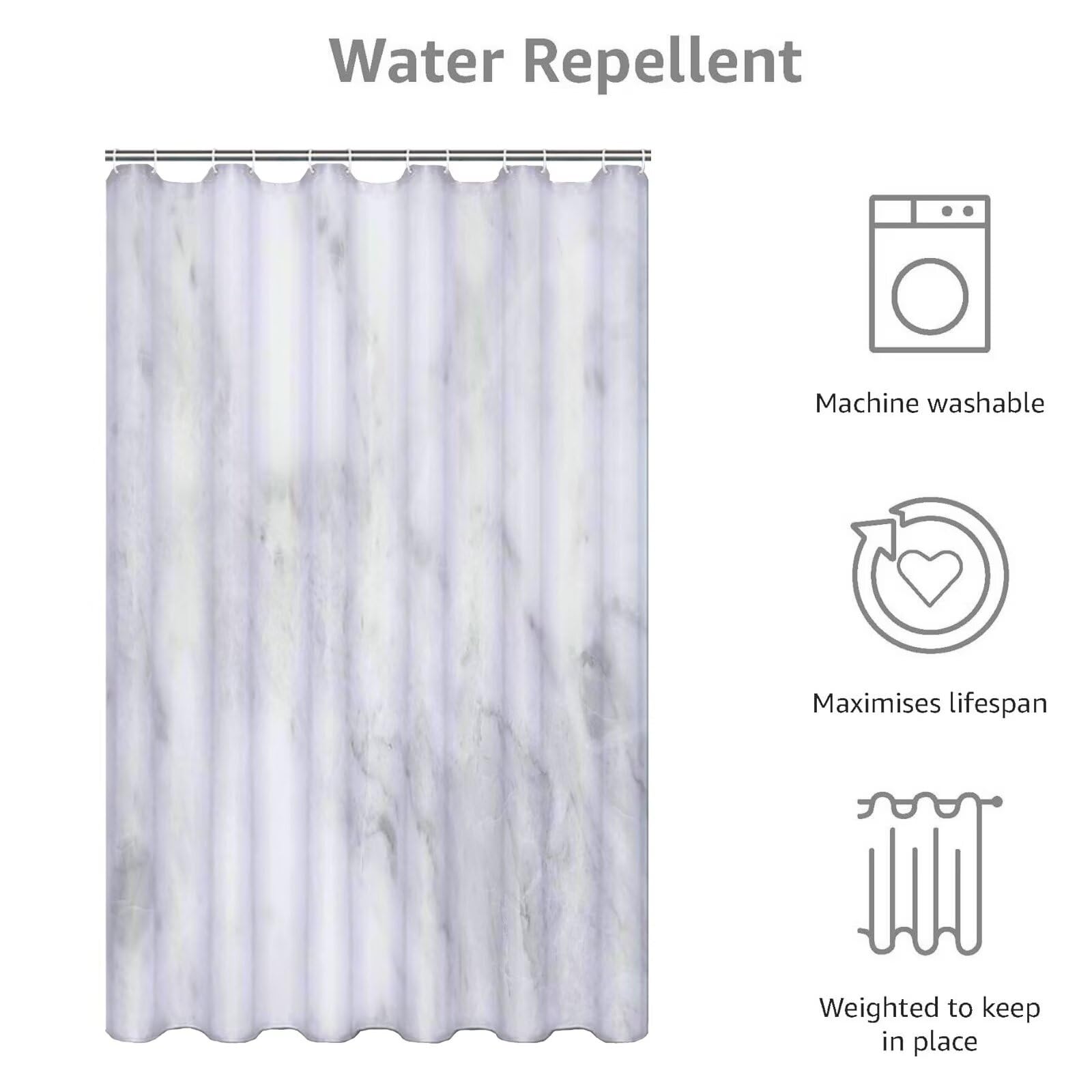Simple Rideau Douche 180x200cm Rideau de Douche Gris Shower Curtain – Impression Polyester Tissu – avec 12 Crochets – Tissu Lavable en Machine – Imperméable – pour Salle de Bain – Hôtel D#364