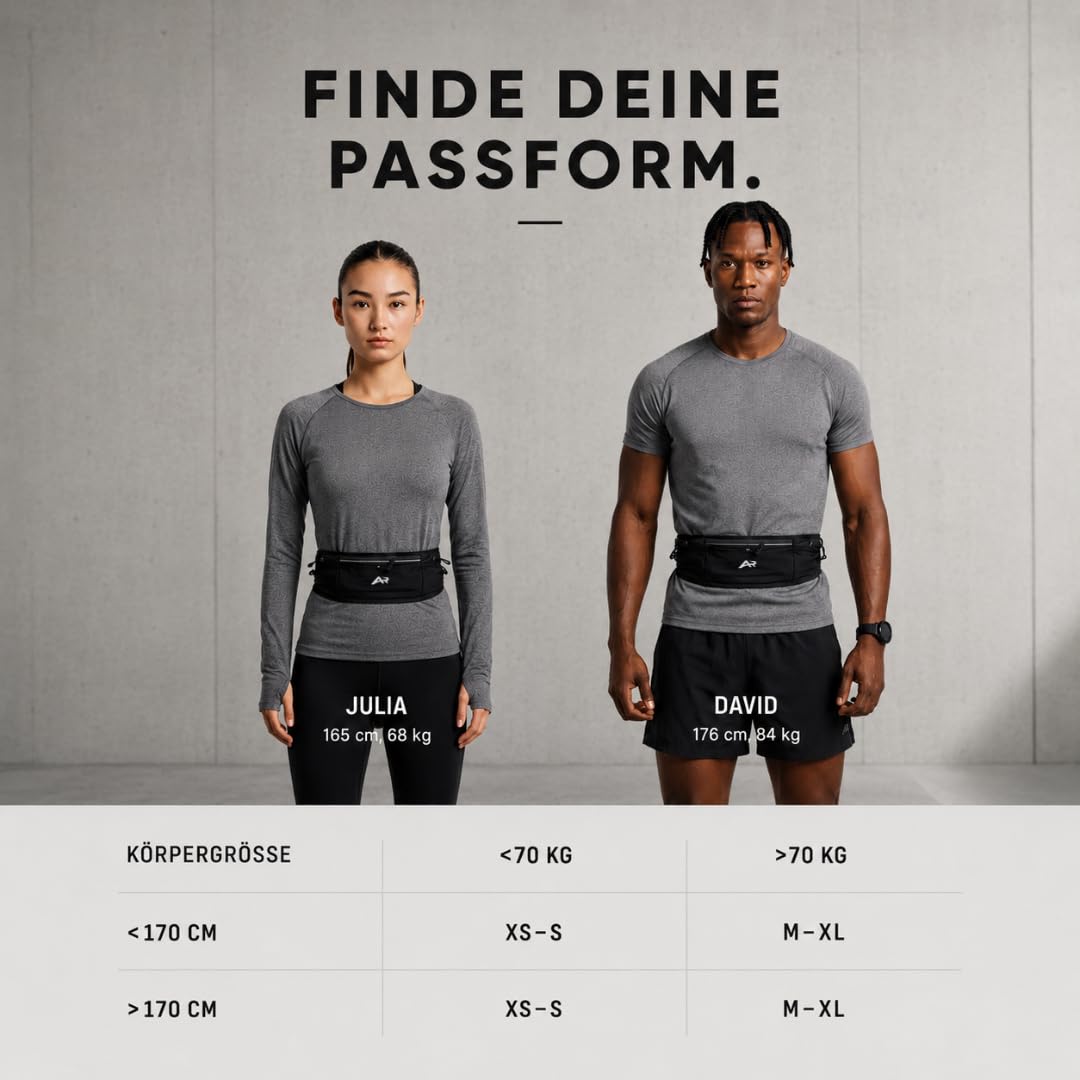 AeroRun® Laufgürtel mit Trinkflasche | Lauftasche Jogging für Damen & Herren | Handytasche Joggen auch für große Handys | 360° Anti-Bounce Running Belt inkl. Startnummernband | M-XL >85 cm Bauchumfang