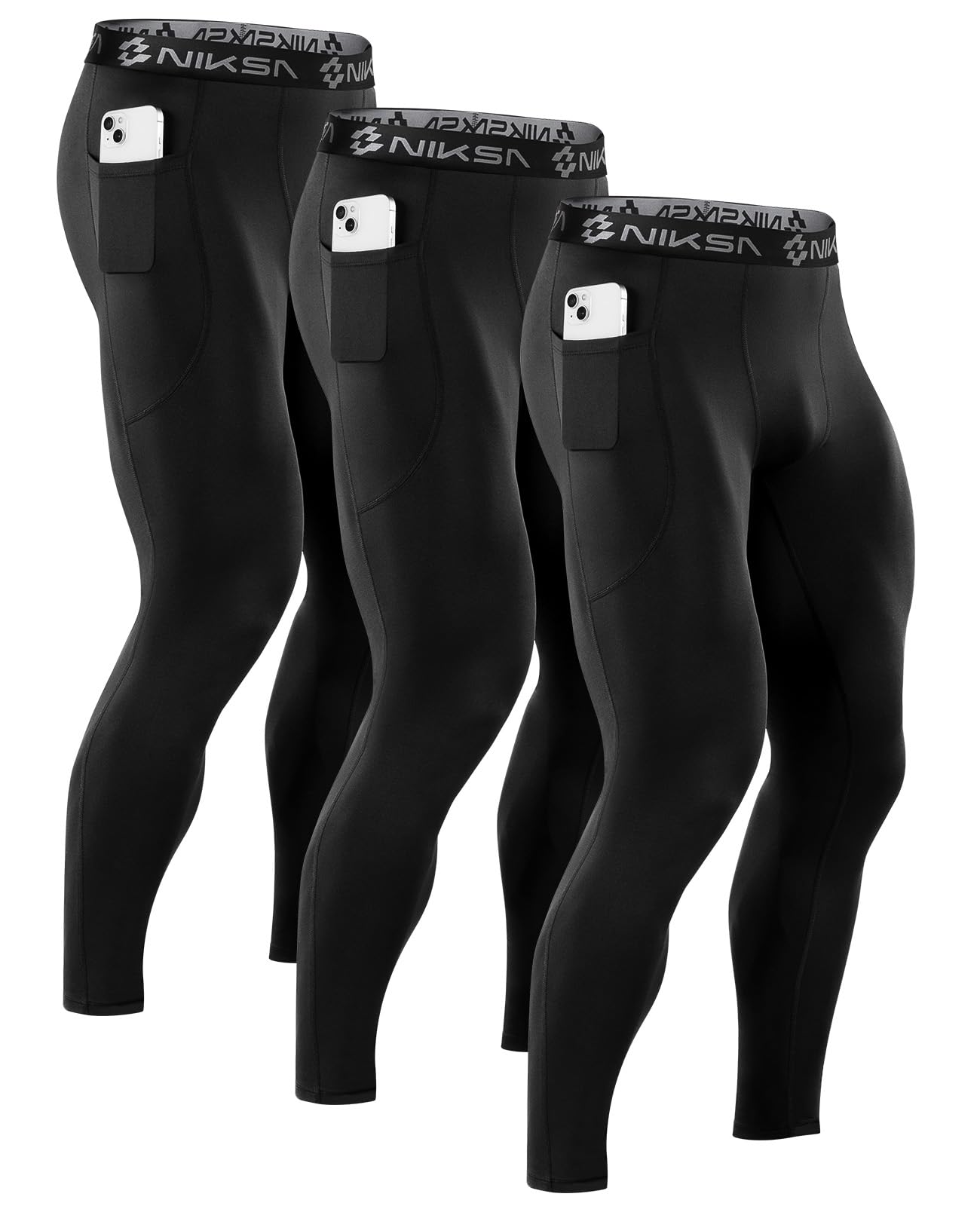 Niksa Lot de 1/3 pantalons de compression pour homme, leggings de sport athlétiques pour la course à pied, le yoga, l'entraînement, le sport