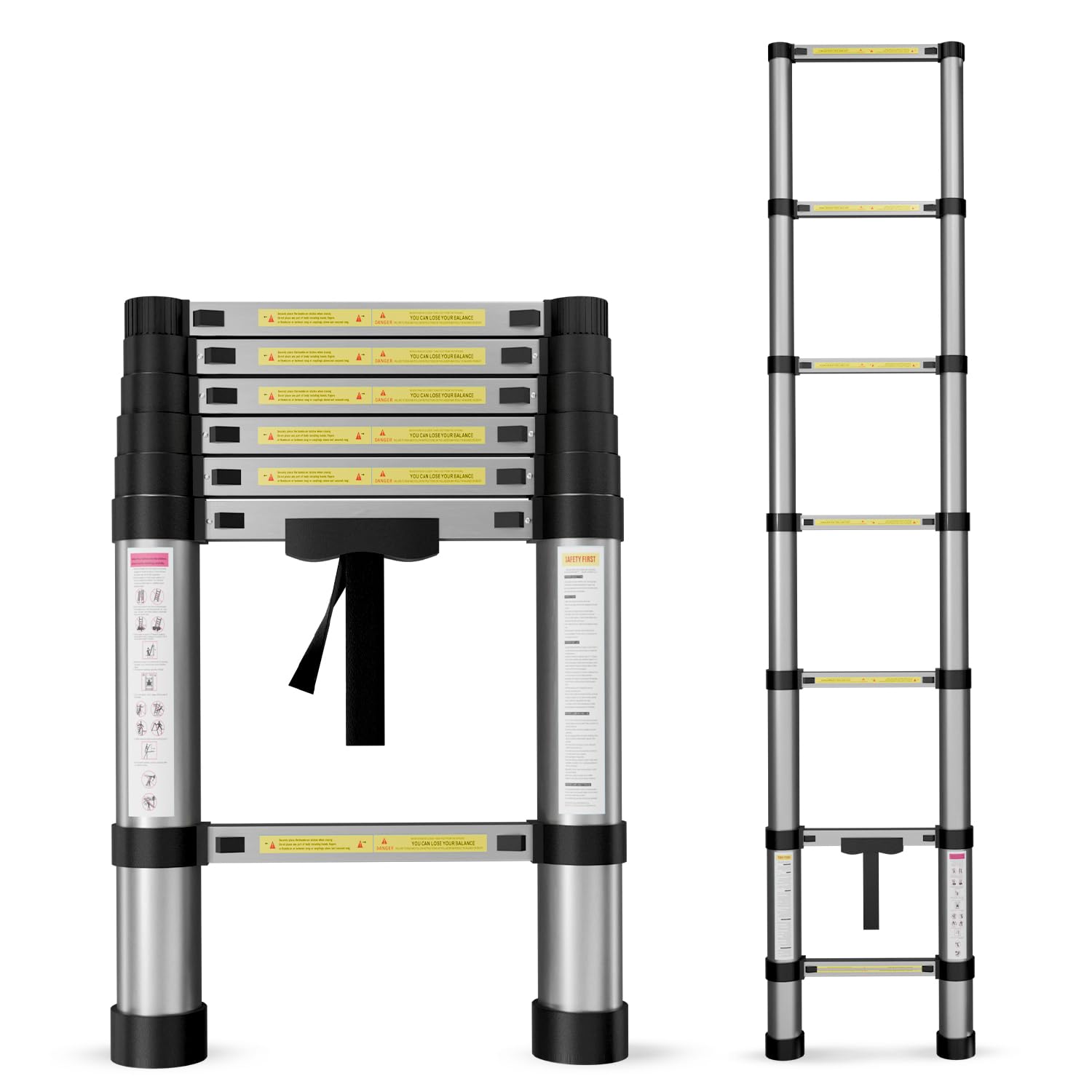 Lifelong Telescopic Ladder for Home, 6.5 Feet - Foldable & Portable Stairs, Versatile Use for Kitchen, Bathroom, Office & Outdoor, Multipurpose Step Ladder with 150 Kg Capacity(LLTL01, Black)Aluminium (B0D6XFLKDZ) Amazon Price History, Amazon Price Tracker