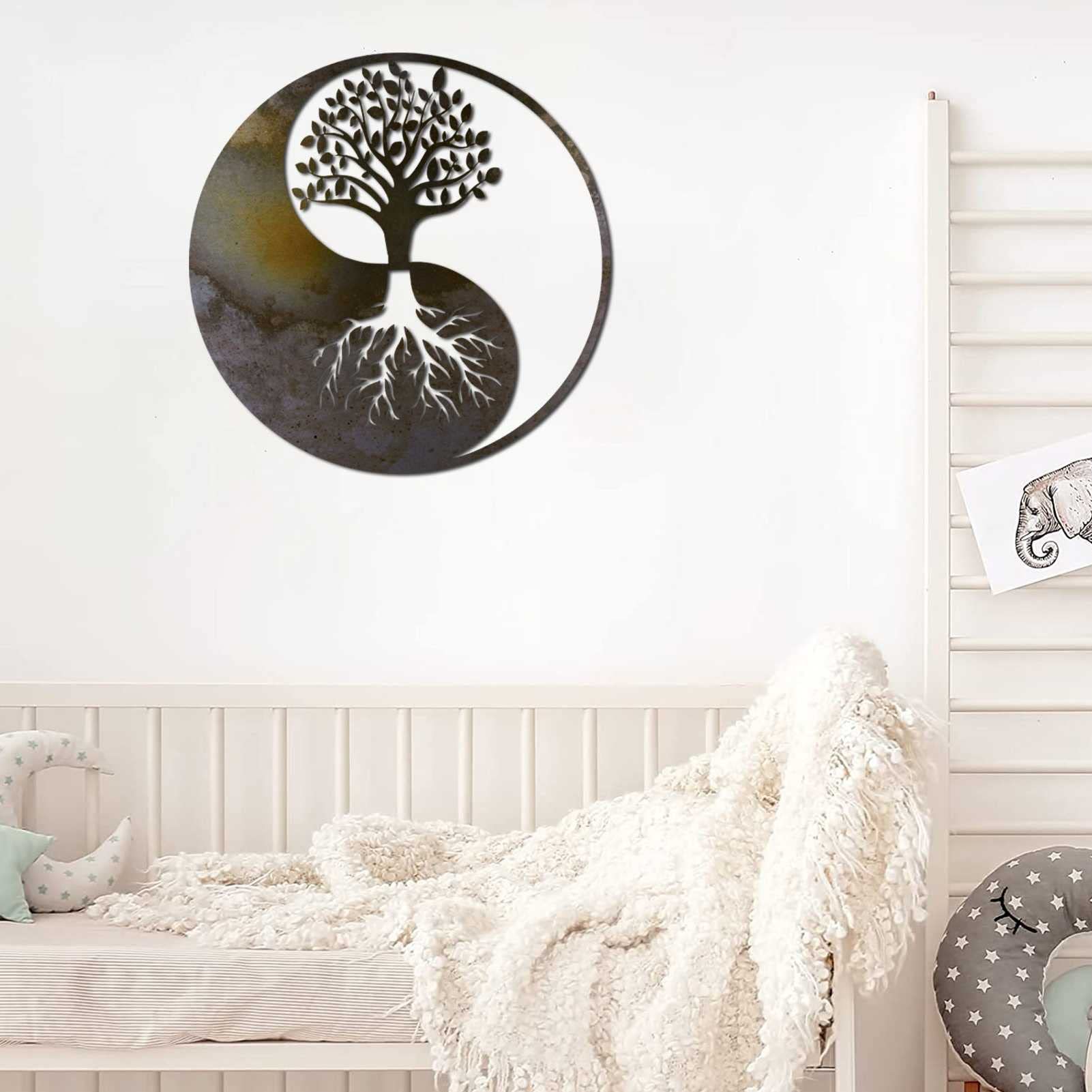 Decorazione murale con albero della vita in metallo, silhouette art, decorazione da giardino interno (nero, 40x40 cm) | Leroy Merlin