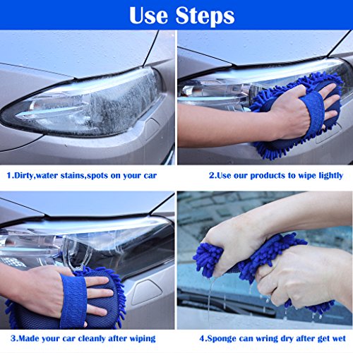 Eforcar Microfiber Chenille Car Wash Sponge, Double Sided Washing Sponge Built In Hand-Strap (Blue) #TOP4