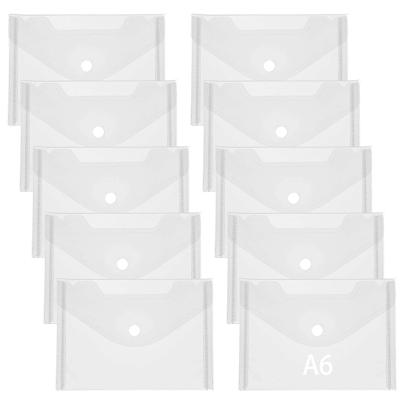 A6 Plastic Wallet, 10 Pcs Small Plastic Wallets Clear Document Folders with Popper Waterproof Transparent A6 Envelopes Files Snap Button for School Home Office Travel Paperwork Organization 16x11.5cm