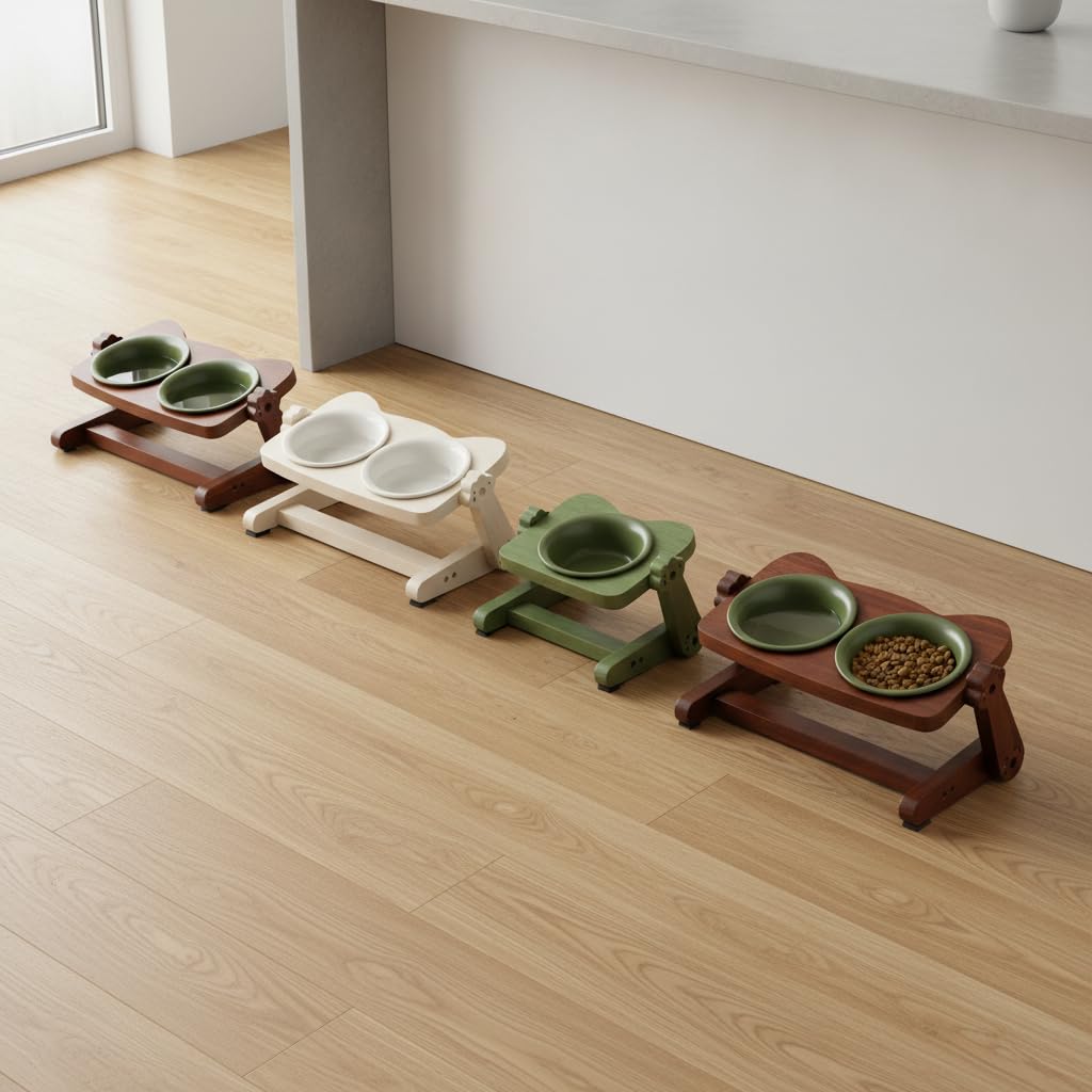 Gamelle Chat Surélevée en Bois Réglable, Style to 1
