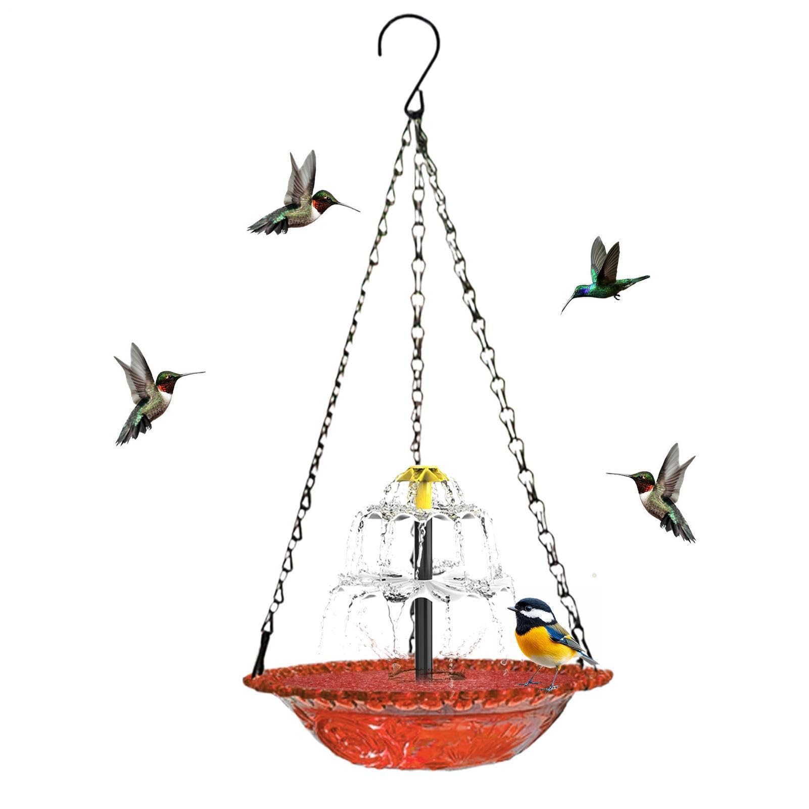 Hanging Solar Bird Bath Fountain, Garden Waterfall Bird Bath Bowl, Outdoor Water Feature Decoration For Birds, For Wild Hummingbird Finch Butterfly