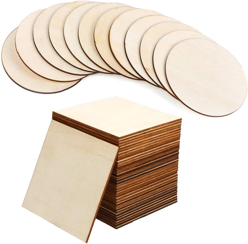 HOTOOLME 36Pcs Unfinished Wood Pieces, 4x4 Inch Natural Blank Wood Slices for DIY Crafts, Coasters, Painting, Home Decoration