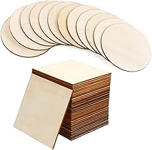 HOTOOLME 36Pcs Unfinished Wood Pieces, Natural Blank 4x4 Inch Wood Slices Wooden Cutouts for Crafts, DIY Coasters, Painting Home Wall Decoration, 24 Wood Squares, 12 Wood Circles