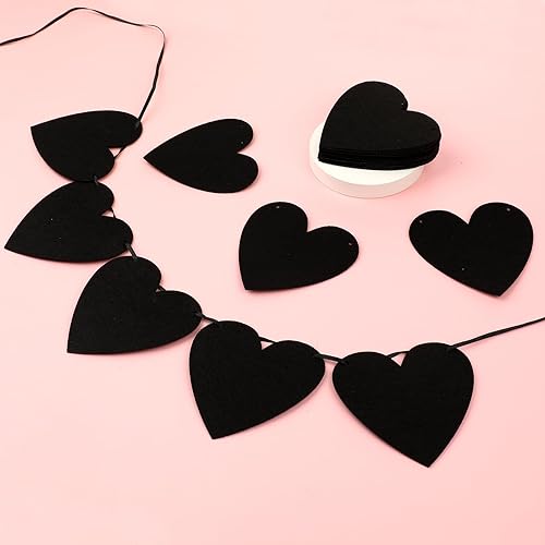 Miniatura 4 de 20 guirnaldas de corazón negro, pancarta de corazón de fieltro negro para San Valentín, decoración gótica del día de San Valentín para despedida,
