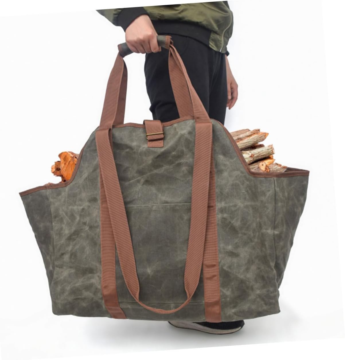 Healifty Capacity Waxed Canvas Log Carrier Tote Bag for Firewood Storage Firewood Holder for Fireplace Accessories and Fire Pit Organizer
