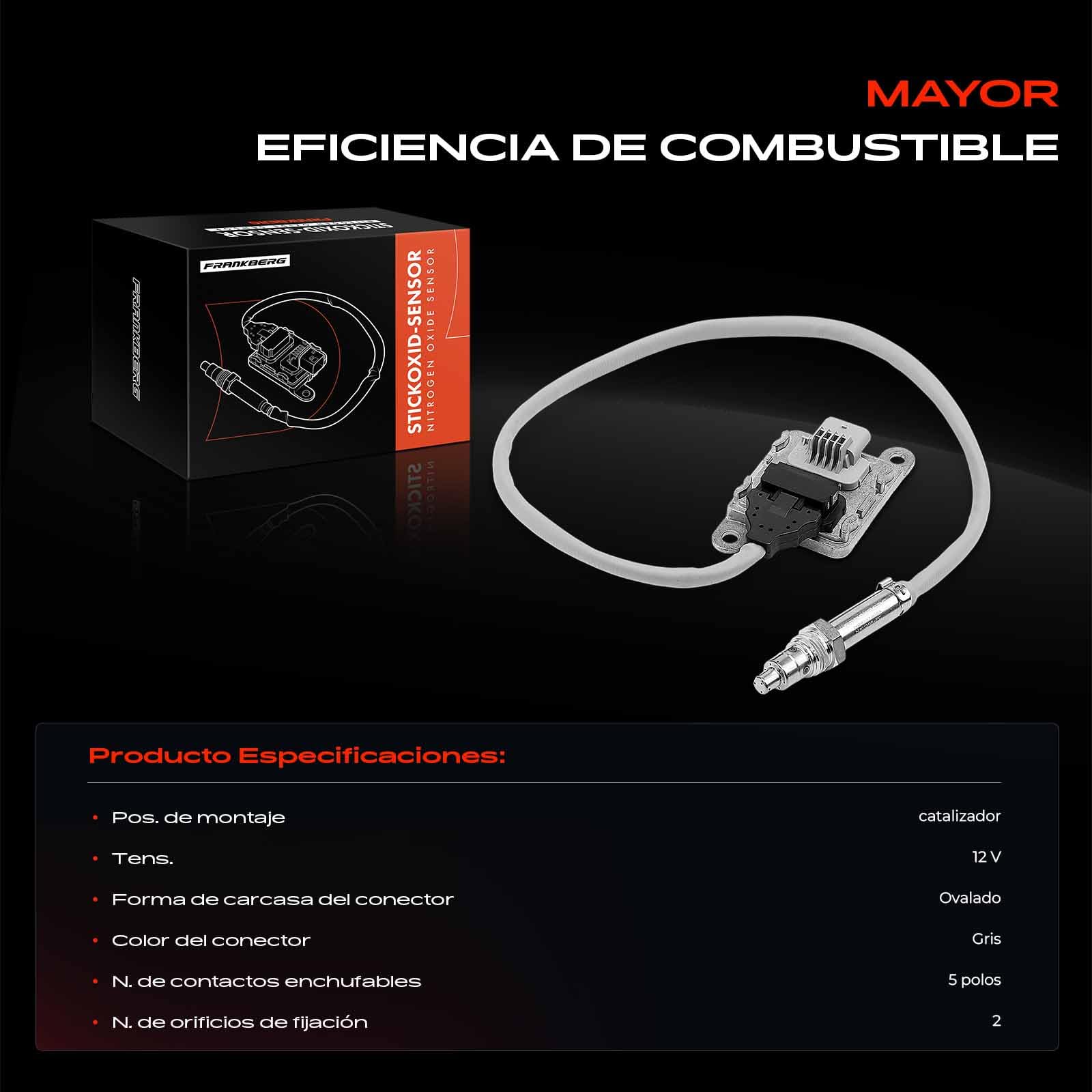 Frankberg Sensor de NOx 5 Polos 9821120980 | Compatible con: C4 II NC, DS5, C3 Aircross II 2C 2R, 308 II L3 LB LH LP LW, 2008 I CU, Plataforma/chasis Jumper