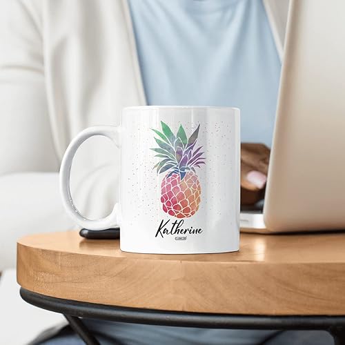 Miniatura 3 de Tazas de café personalizadas con nombre personalizado de piña, tazas de té de cerámica blanca novedosas para mujeres, hombres, adultos, amigos,