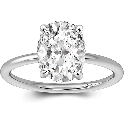 2/3 Carat Moissanite Oval Engagement Ring for Women,Genuine D Color VVS1 Clarity,14K Gold Plated 925 Sterling Silver Solitaire Promise Ring for Wedding,Daily,Travel,Party