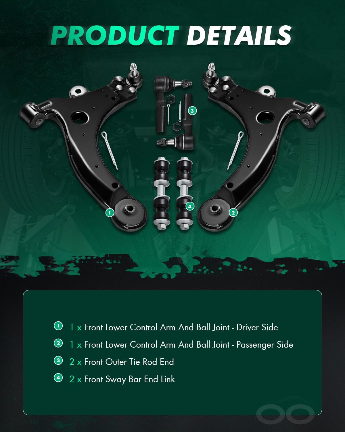 SCITOO 6pcs Front Suspension Kit Lower Control Arm And Ball Joints Outer Tie Rod Ends Sway Bar Links fit for Chevy Impala Monte Carlo for Buick Century LaCrosse Regal for Pontiac Grand Prix