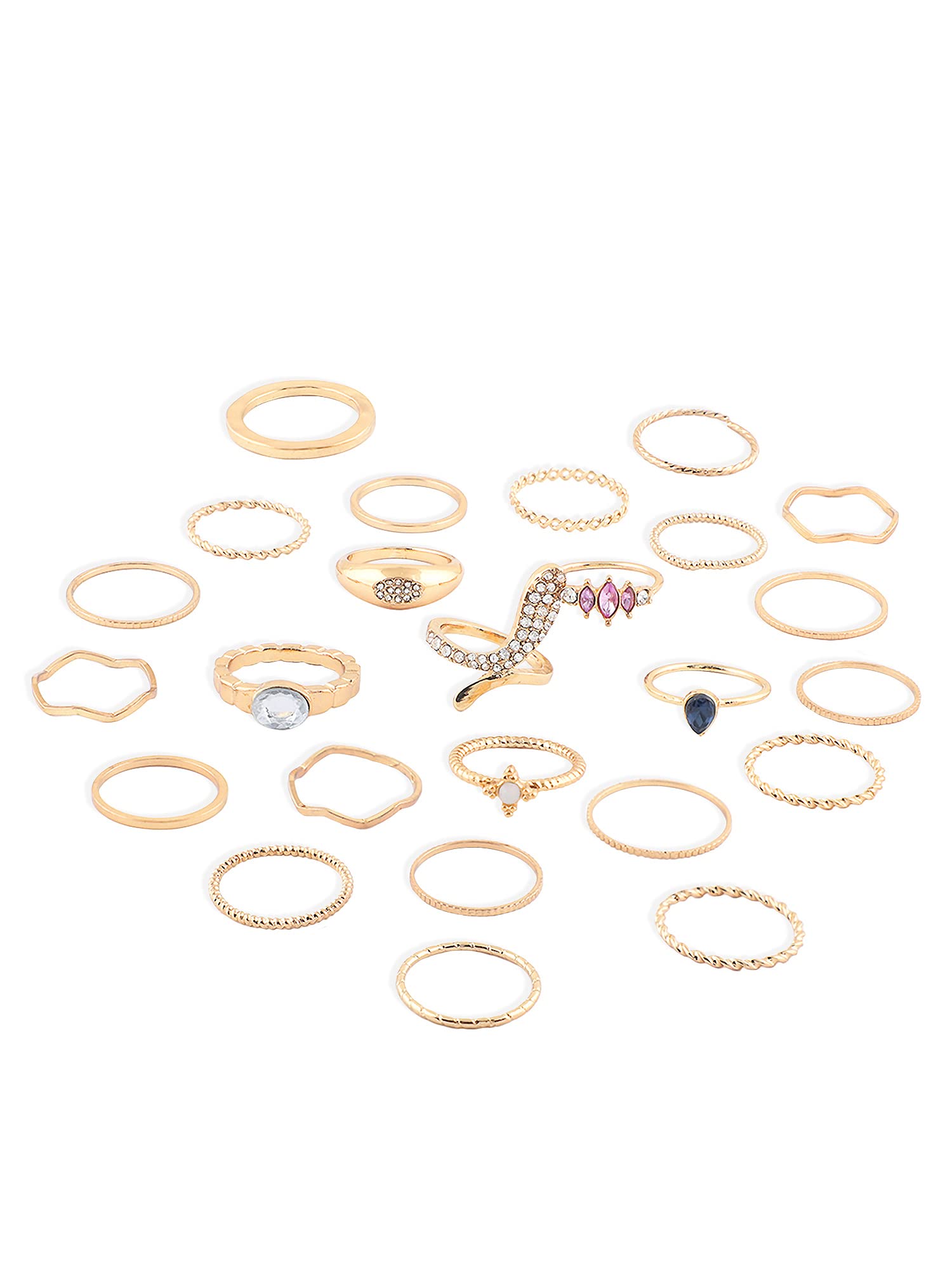 ZAVERI PEARLS Gold Tone Set Of 25 Stunning Stackable Finger Rings For Women-ZPFK17690 (B0CXTH8F4L) Amazon Price History, Amazon Price Tracker