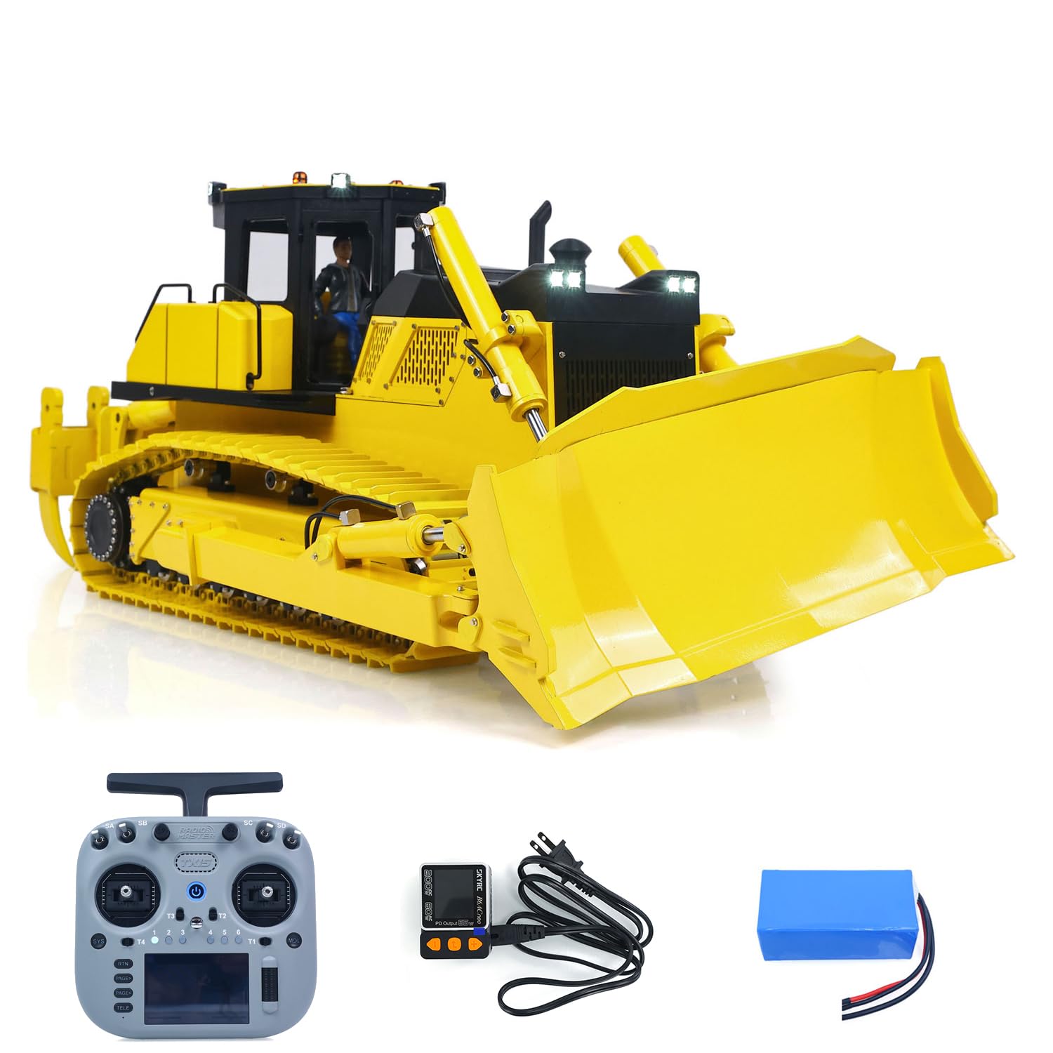 TOUCAN RC HOBBY Metallo 1/12 RC Bulldozer idraulico D155AX RTR Heavy Dozer Modello 7 Way Valve 1.0L Pompa Olio 5 Aratri Radio Master TX15 Batteria Radio