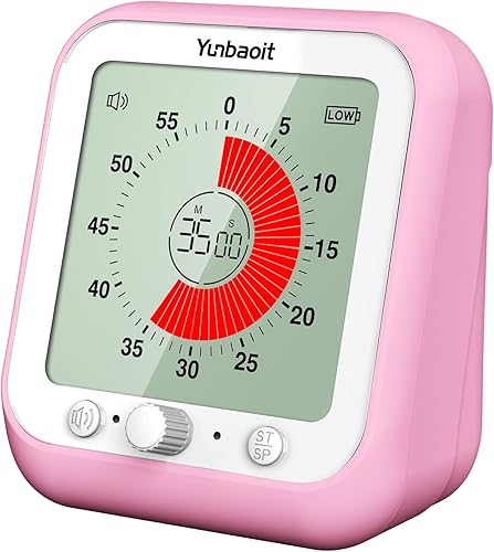 Yunbaoit VT09 Temporizador visual digital con pantalla a color de 3.5 pulgadas, temporizador silencioso de cuenta regresiva de 60 minutos para niños