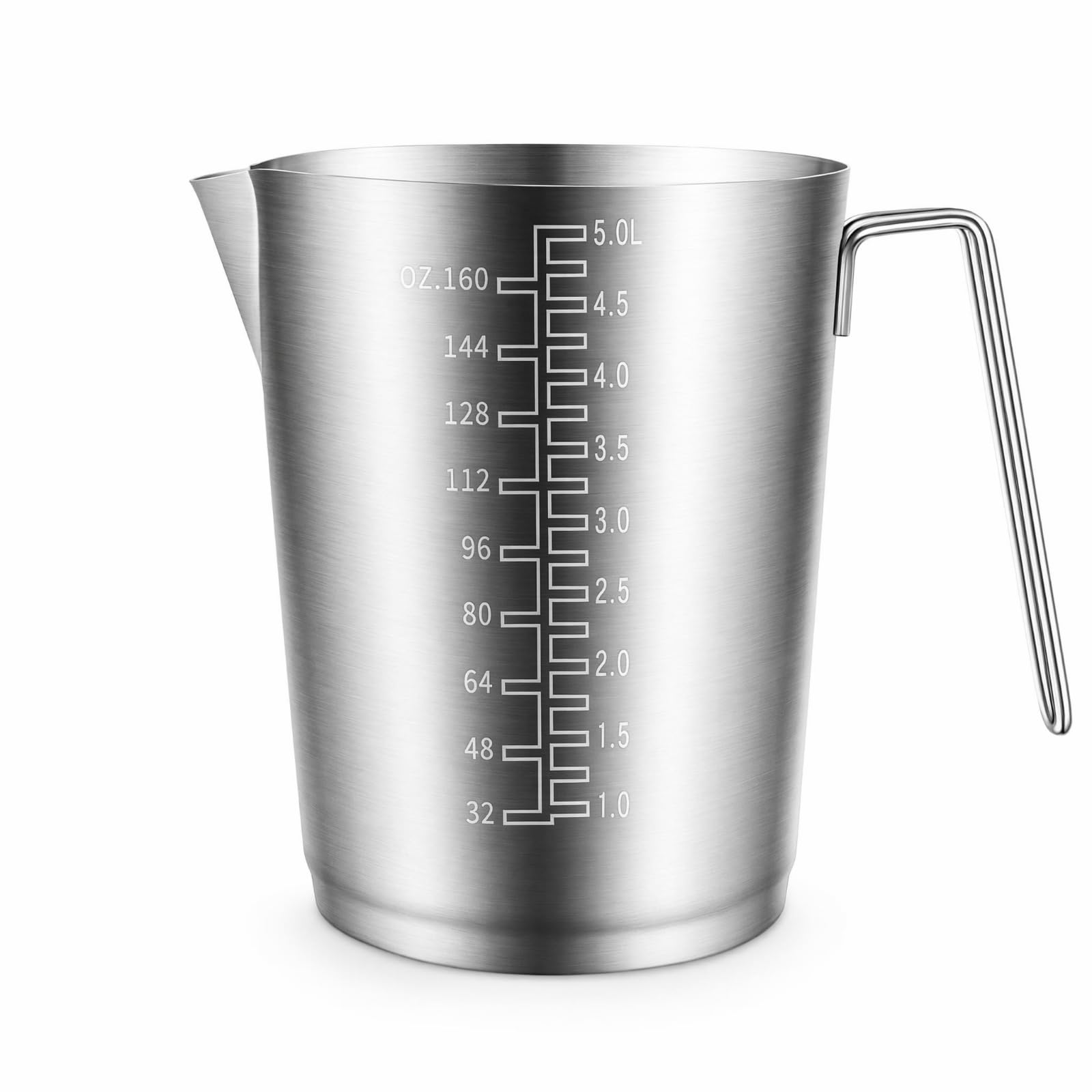MagiDeal Jarra Medidora de Cocina Vaso Medidor Taza Medidora Jarra con Graduaciones de Fácil Lectura Acero Inoxidable Resistente y Moldeado Adecuada para, 5L