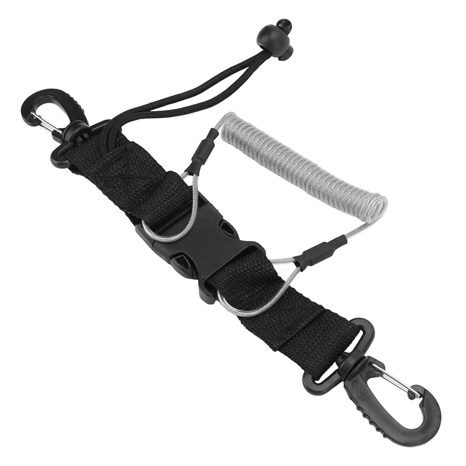 equlup Diving Lanyard, Professional Quick Release Buckle Diving Safety Cord Rope Retractable Coil Lanyard for AR15 M4 Underwater Camera Dive Light (Grey)