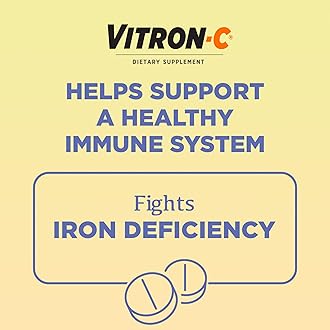 Vitron-C Iron Supplement & Immune Support, Once Daily, High Potency Iron with Vitamin C, Support Red Blood Cell Production, Dye Free Tablets, 60 Count