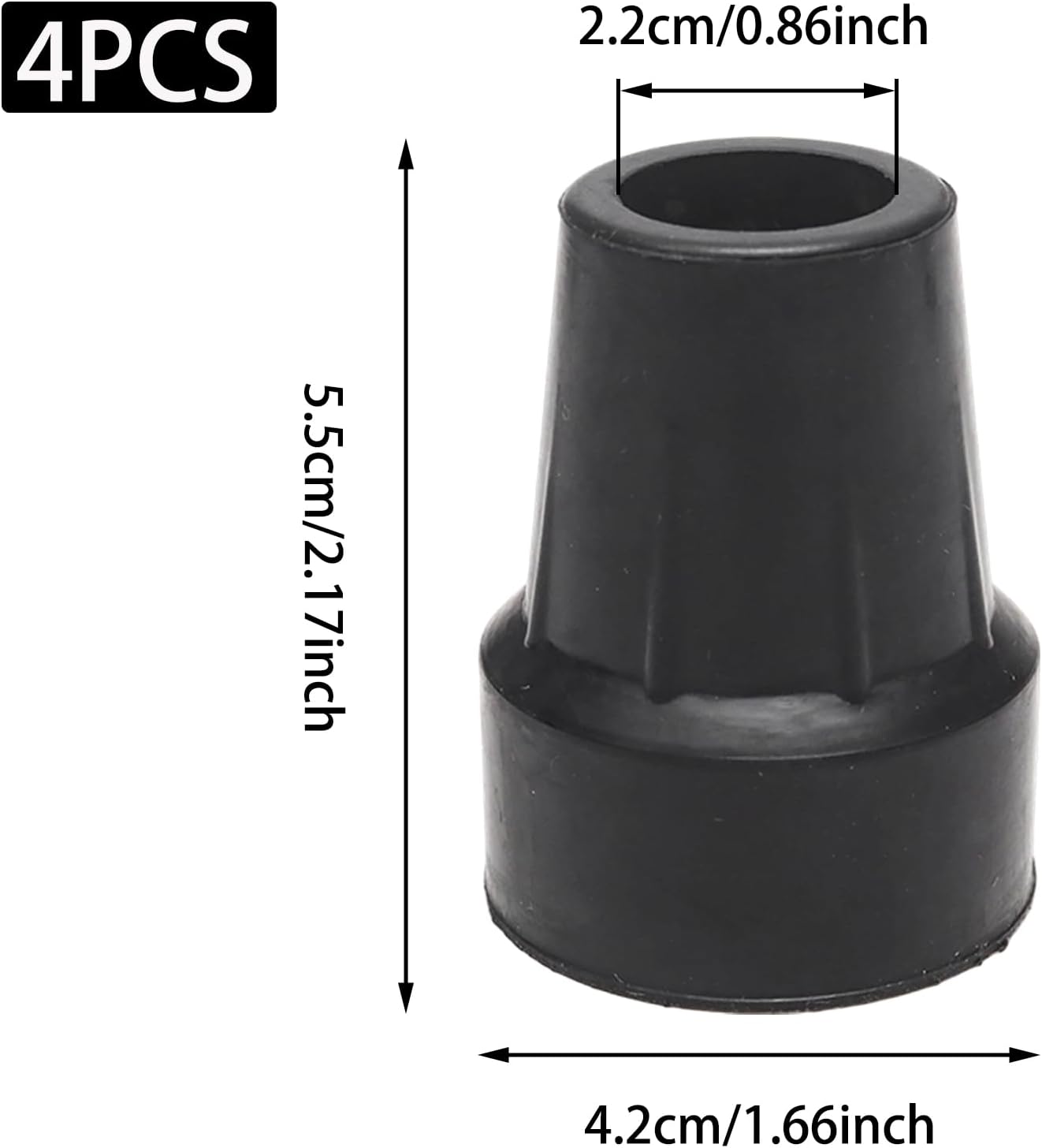 4Pcs Black Replacement Rubber Crutch Tips, Rubber Cane Tips 7/8"