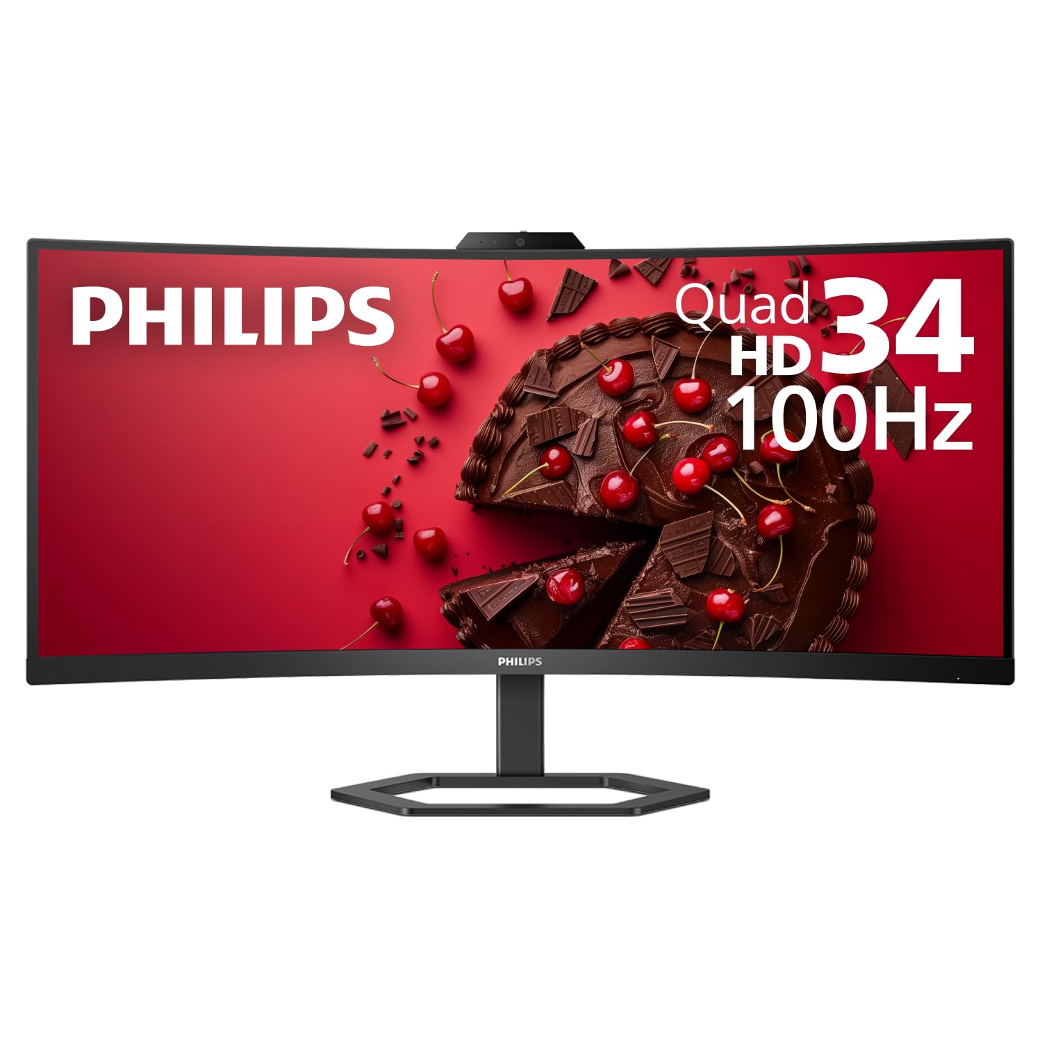 Philips 34E1C5600HE 34" UltraWide QHD 21:9 Monitor with Built-in Windows Hello Webcam & Noise Canceling Mic, USB-C Docking, Stereo Speakers, 100Hz, 4-Year Advance Replacement,Black