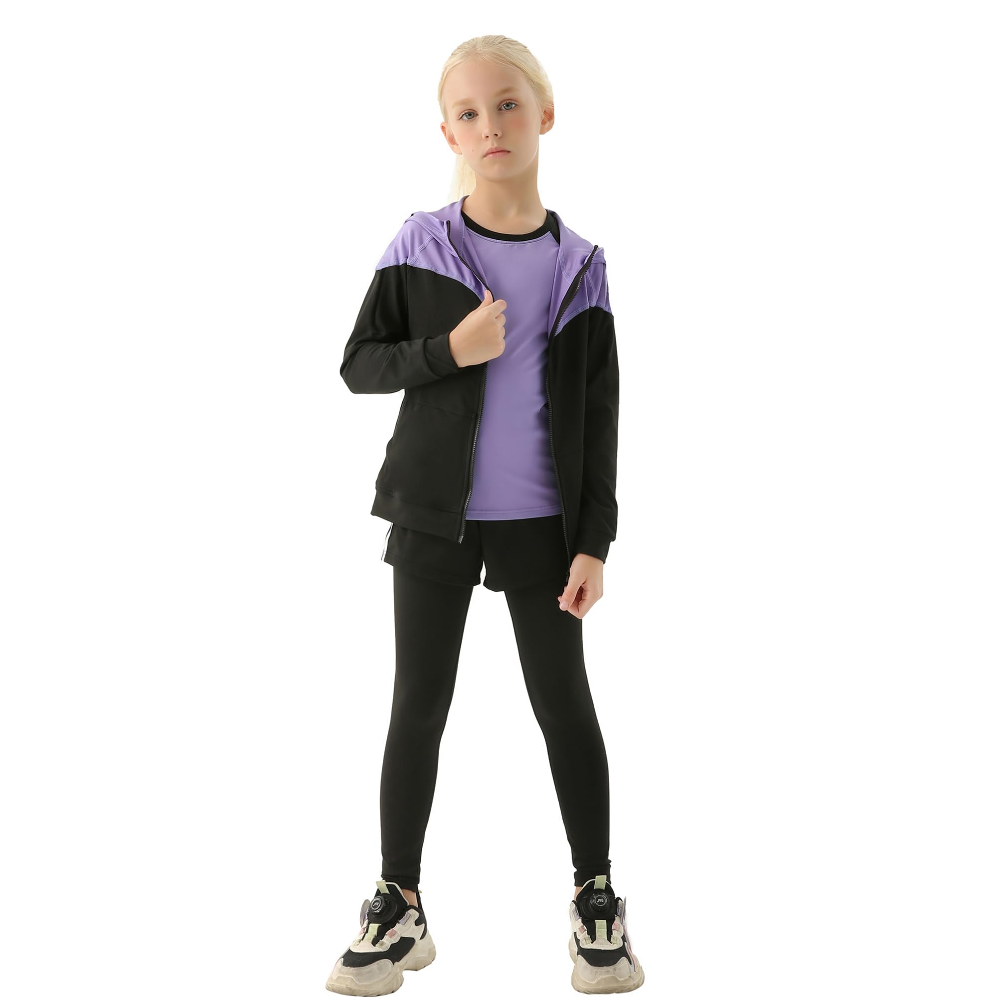 Dziecięcy dres treningowy dla dziewczynek, 3-częściowy dres sportowy, zestaw odzieży do joggingu, strój rekreacyjny (koszulka + spodnie), trening, bieganie, trykoty, joga (proszę wybrać