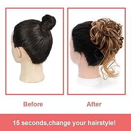 KETHBE Messy Bun Hair Piece Tousled Updo Hair Buns Extension Elastic Hair Band Hair Pieces Curly Hair Bun Scrunchie For Women (Dark Brown Mix Golden Brown)