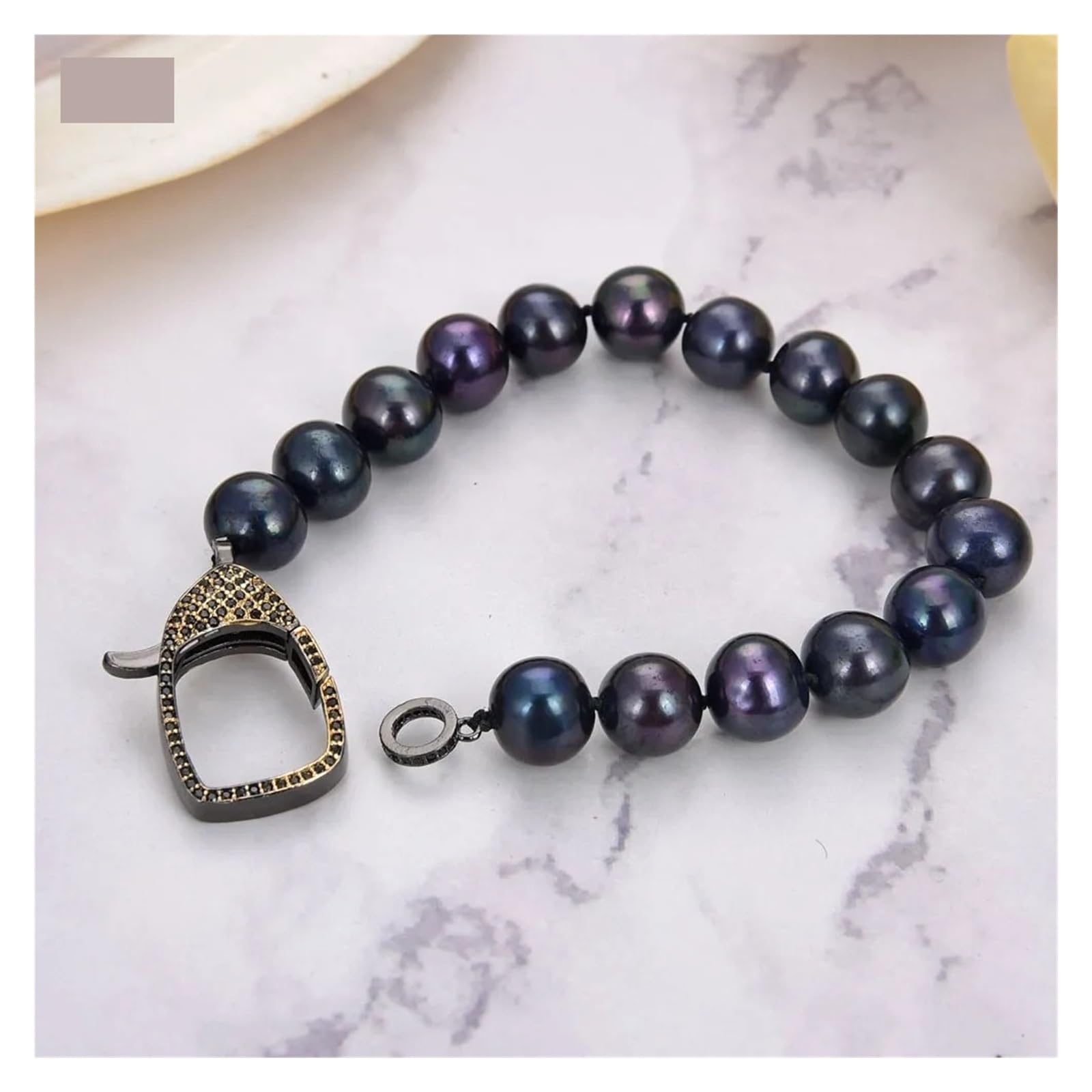 Collane da donna Gioielli Bracciale con perle nere naturali da 8" 9-10 mm Chiusura
