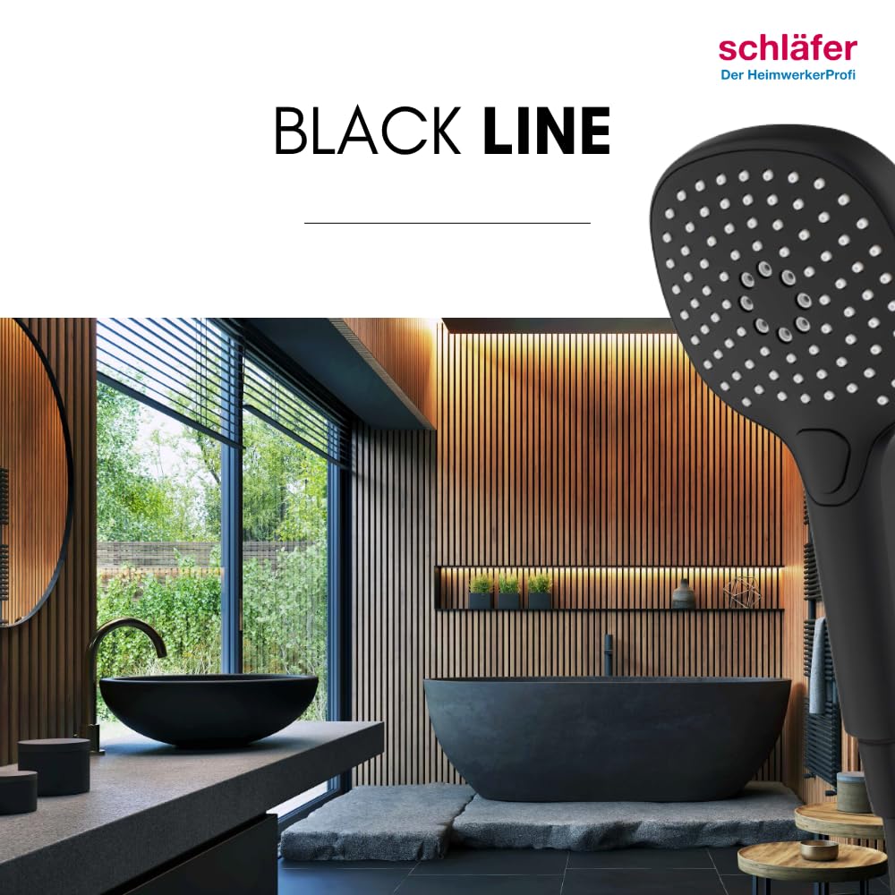 Schläfer 1304700 Alcachofa de ducha cuadrada negra mate, ducha a mano, alcachofa de ducha multichorro universal, ducha estándar, alcachofa cuadrada de alta presión, teléfono ducha