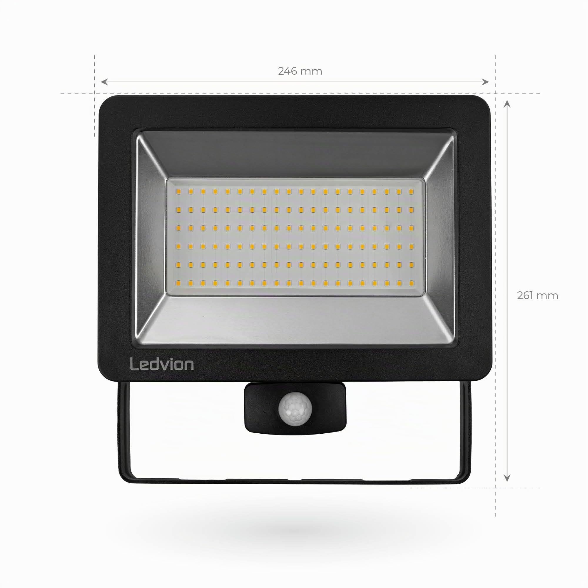 Ledvion LED Strahler mit Bewegungsmelder 150W IP44 6500K 18000lm | Reagiert automatisch auf Bewegung rund um Einfahrt Garten Hof und Fassade