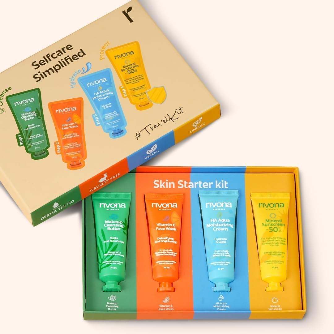 Skincare Travel Kit PO4 | Sunscreen UV protection, Face wash, Face cream, Cleansing balm | For Men & Women |100% Vegan, Natural, Cruelty free | All skin types