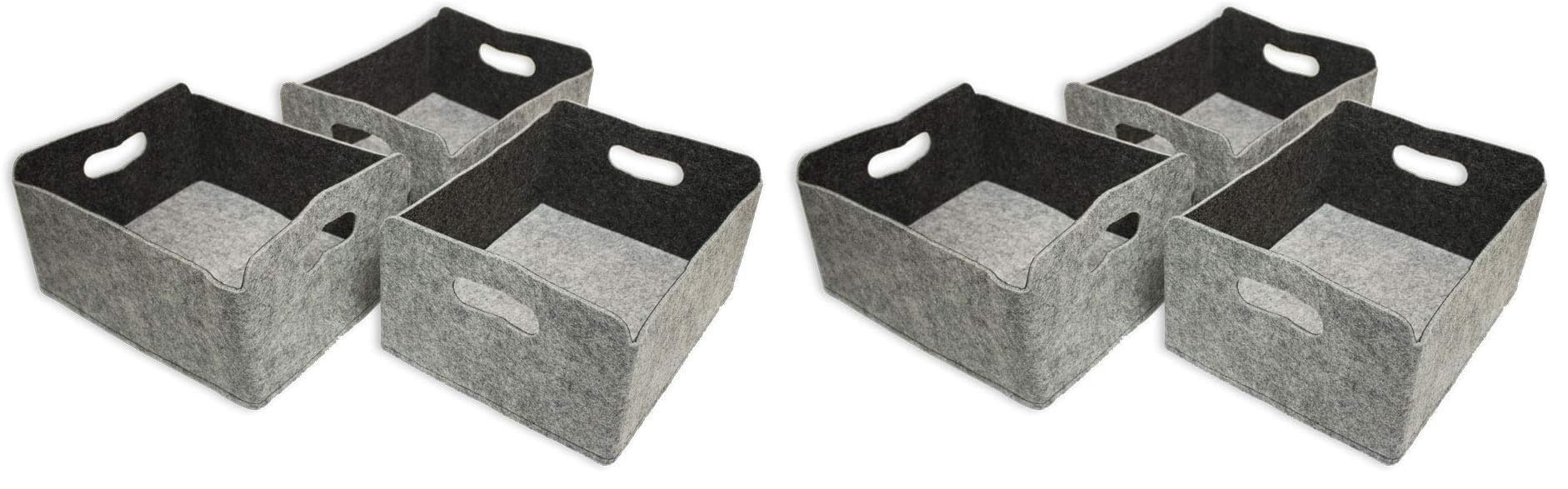 3er Set Aufbewahrungskörbe aus waschbarem Filz in graumeliert/dunkelgrau LxBxH: 30x24x15cm, Ordnungsbox, Regalbox, Faltbox, Spielzeugkorb, Filzkorb (Packung mit 2)