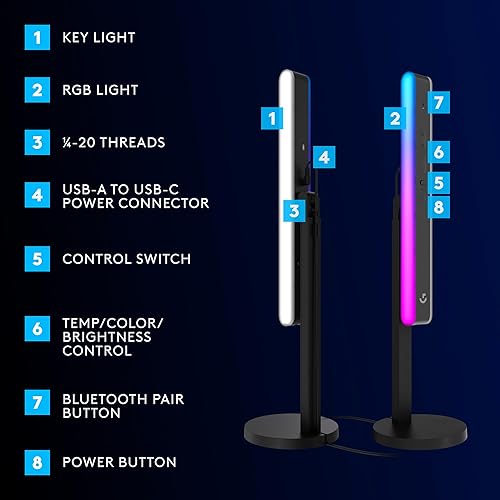 Miniatura 10 de Logitech G Litra Beam LX Premium - Luz LED RGB de doble cara con TrueSoft, para transmisión, transmisión, LIGHTSYNC, Bluetooth, USB, PCMac, grafito