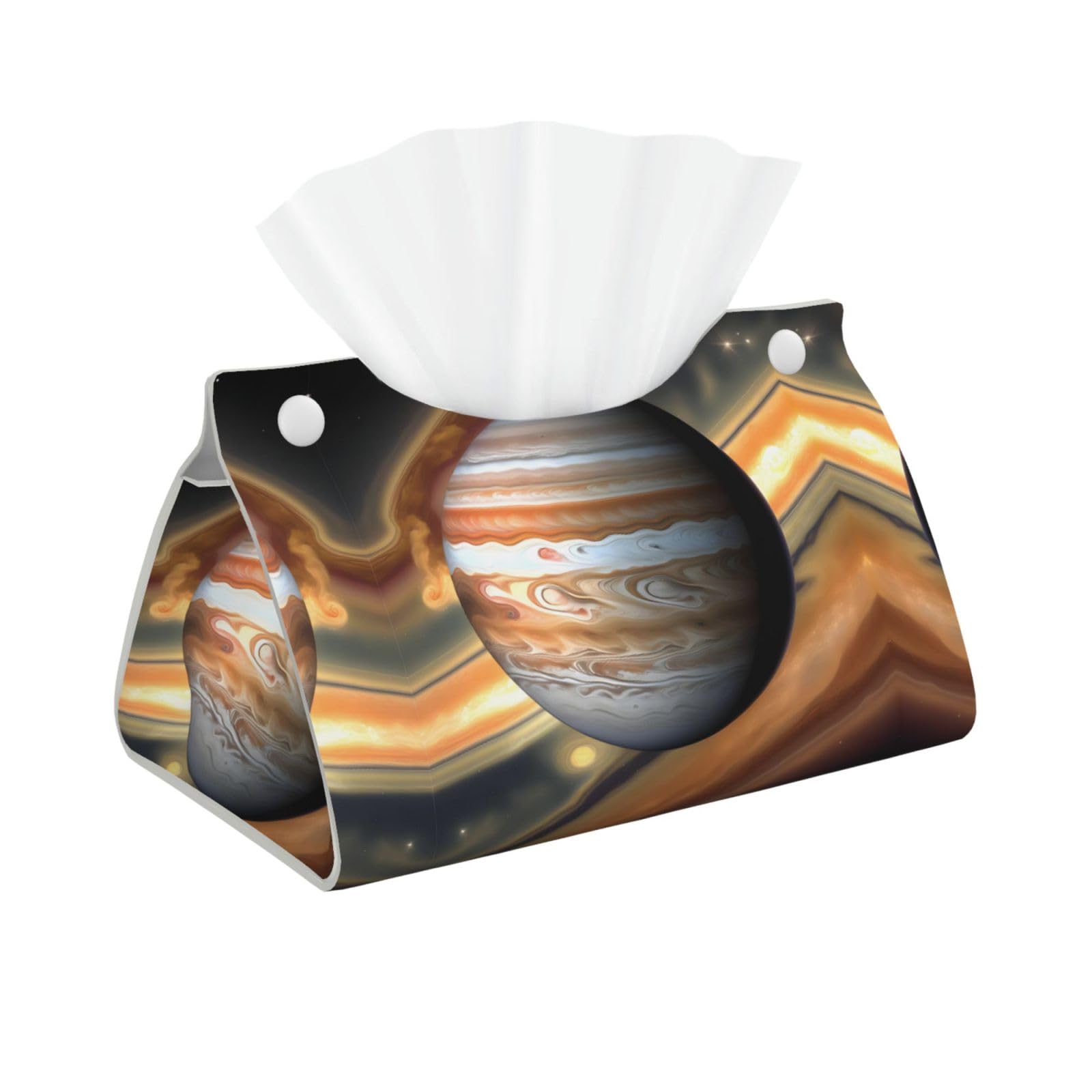 Jupiter Landscape Print Long Tissue Box Cover Holder Foldable Leather Organizer for Vanity, Nightstand, Desk & Bathroom