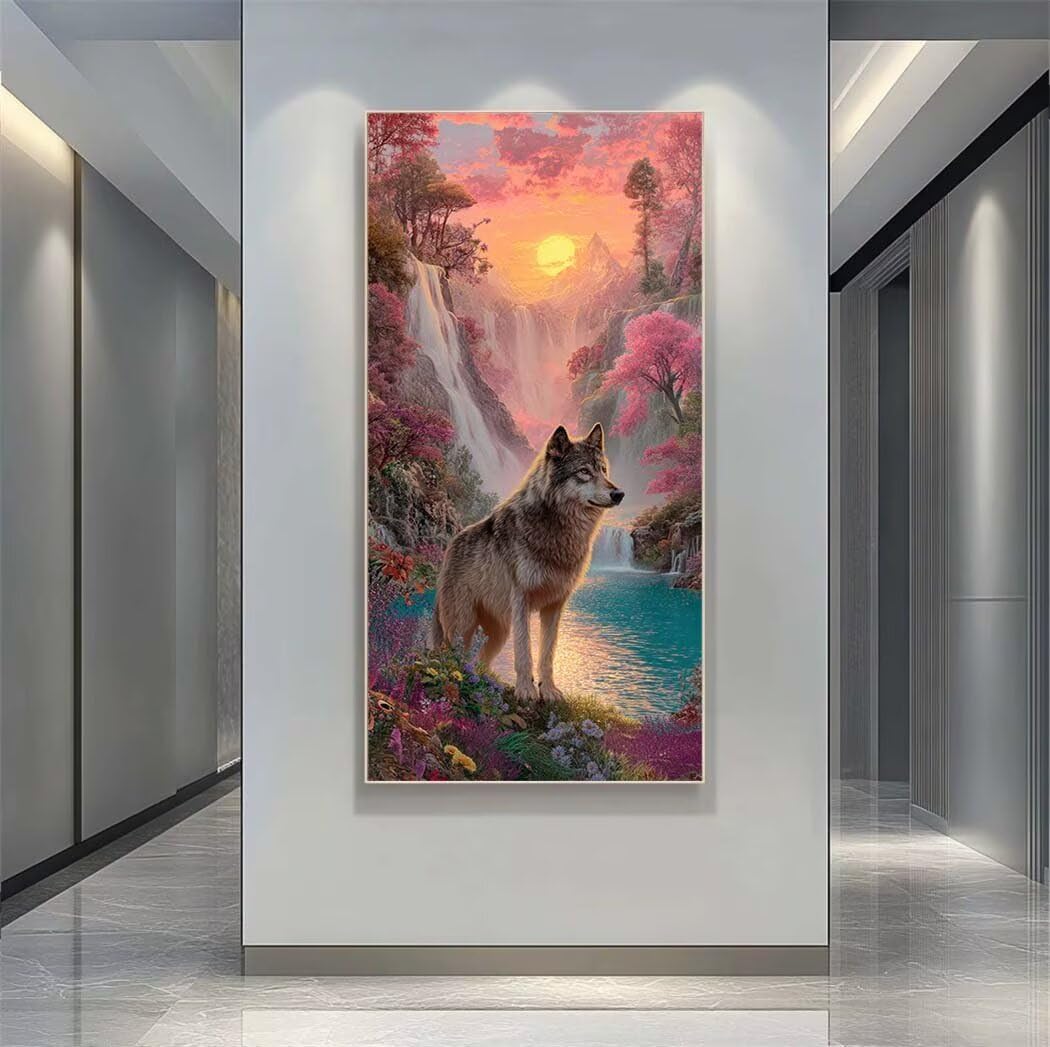 Diamond Art Painting Kits for Adults 80x160cm, 5D Large Diamond Painting Wolf Full Round Drill Gem Art Waterfall Crystal Cross Stitch Arts Crafts Paint by Numbers for Home Wall Decor Gifts -LR1147