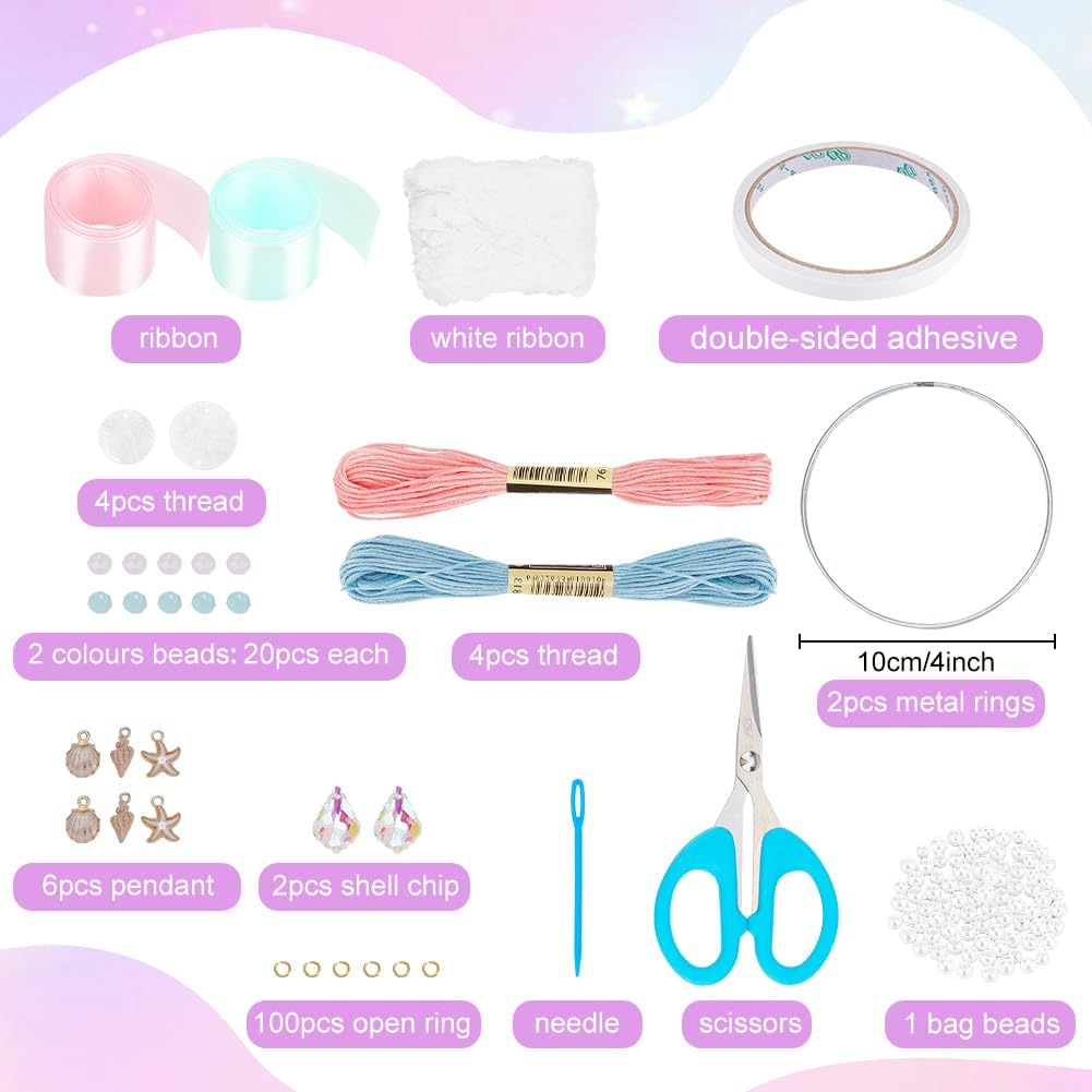 INFUNLY 2PCS Large Dream Catchers Ocean Pendant Dream Catcher Kit DIY Pink Dream Catcher Ocean Themed Blue Dream Catcher for Room Decor Beaded Feather Handmade Dream Catcher Kit for Wall Hanging Decor