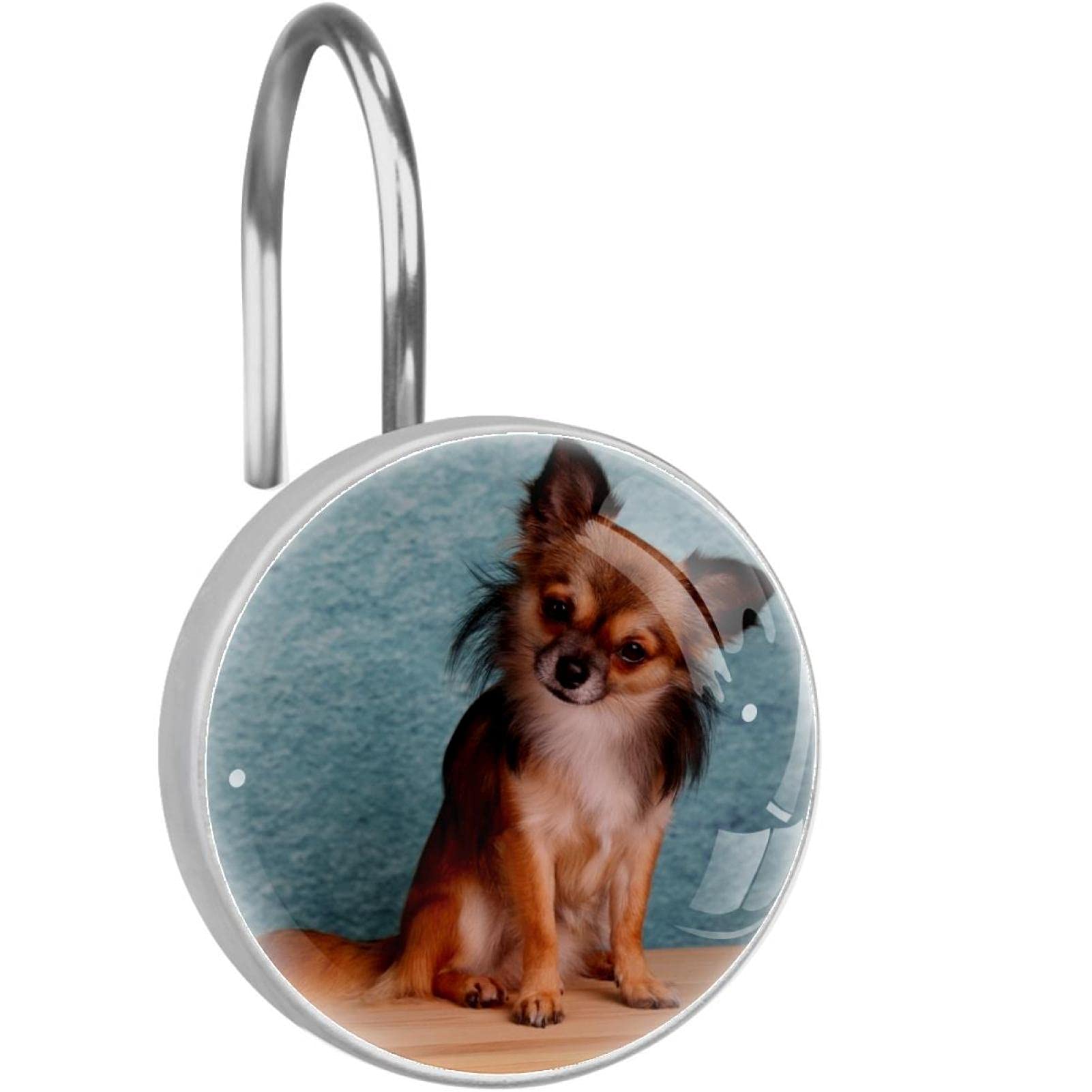 Crochets de rideau de douche en acier inoxydable avec motif chien pour barre de douche standard