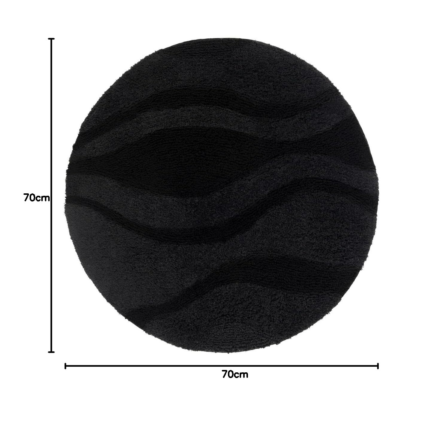 RugVista Breeze, Alfombrilla de baño, Modernas, Ø 70 cm, Redondo, Pelo Corto, Lavado a máquina, Negro