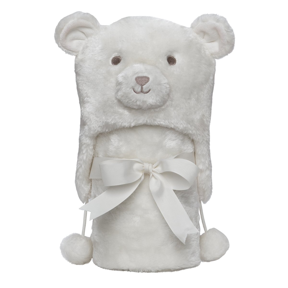 Elegant Baby Giftable Cream Bear Aviator Hat with Fleece Lining and Soft, Cream, 30x34" Ultra Plush, Soft Stroller Blanket