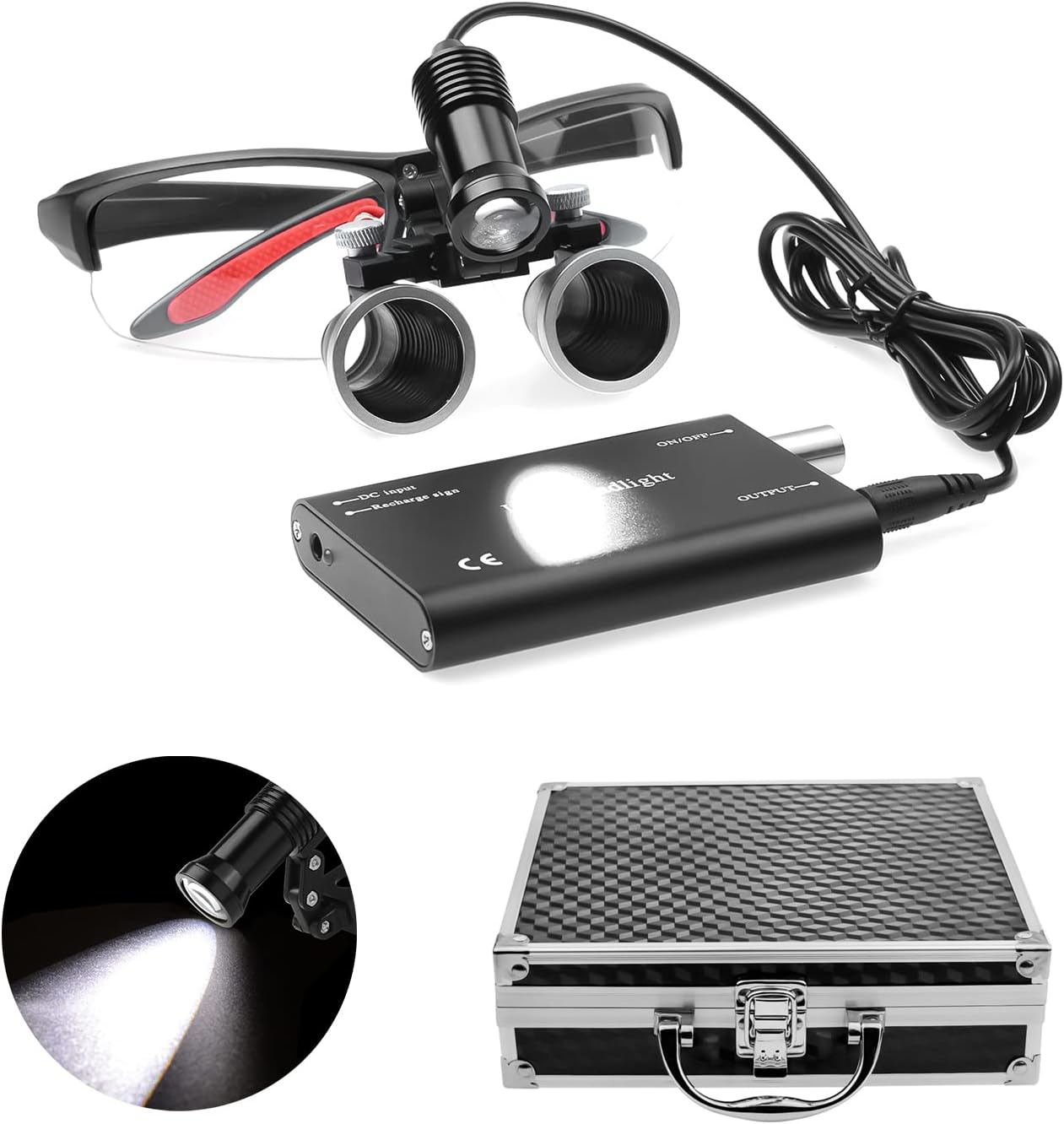 DY-009 LED Headlamp with 3.5X Magnifier 5+ Hours Runtime & Aluminum Box 4 Colors