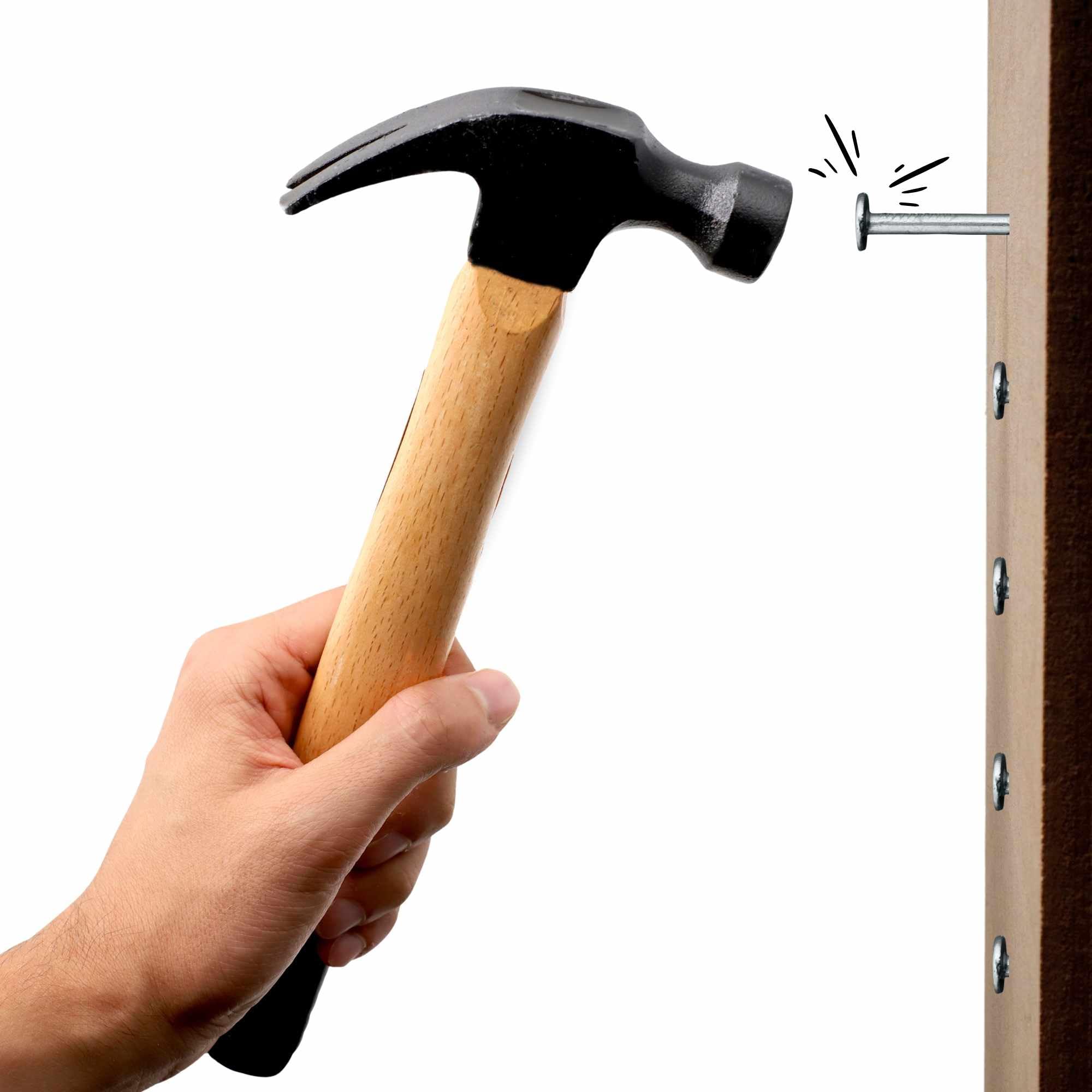 Martillo de carpintero, Martillo de Garra, martillo de Uña, Apto para Carpintería, sacaclavos, martillo de mano, Mango de madera, Longitud 32.5 cm, 500 gramos